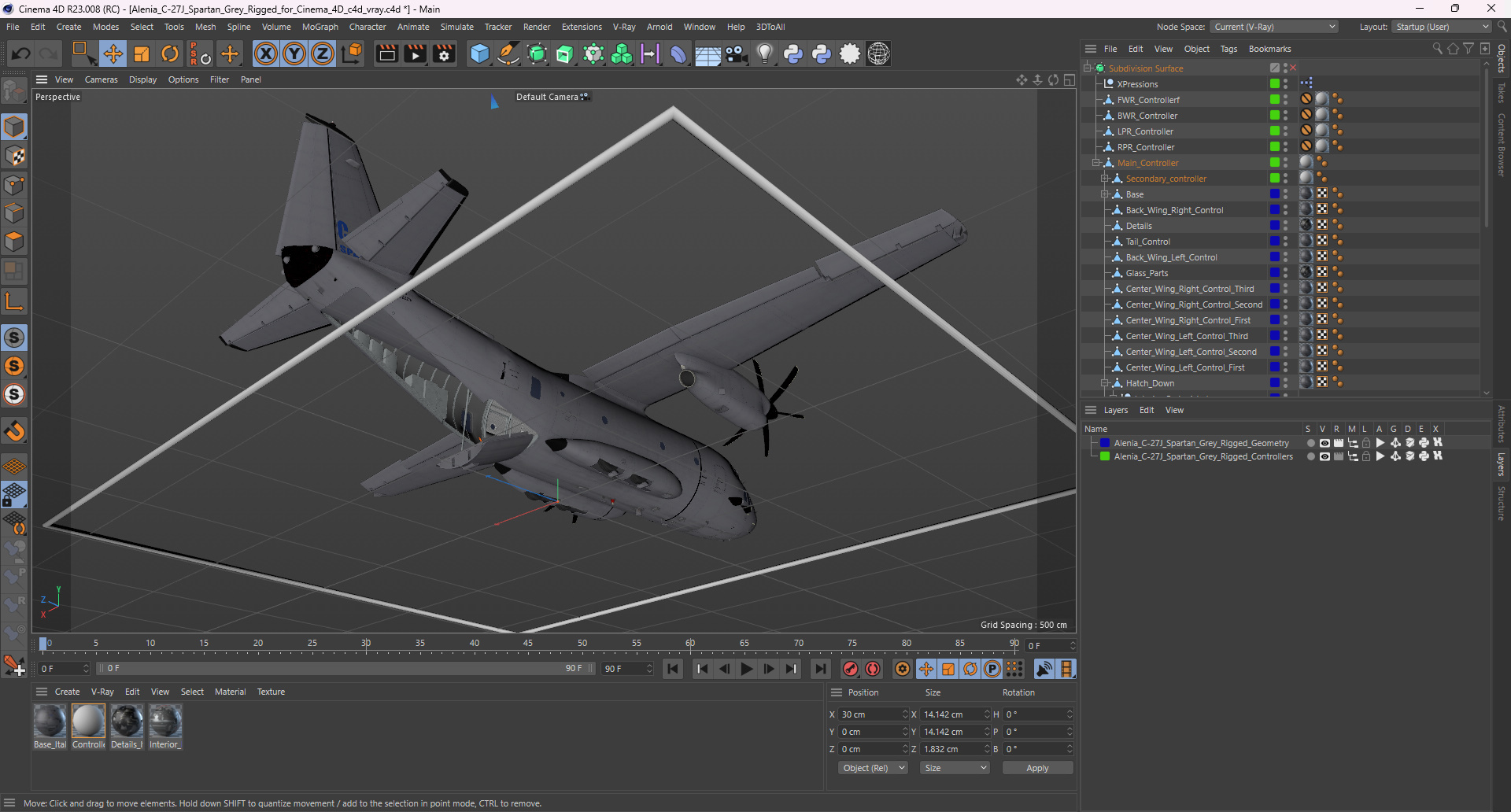 3D Alenia C-27J Spartan Grey Rigged for Cinema 4D