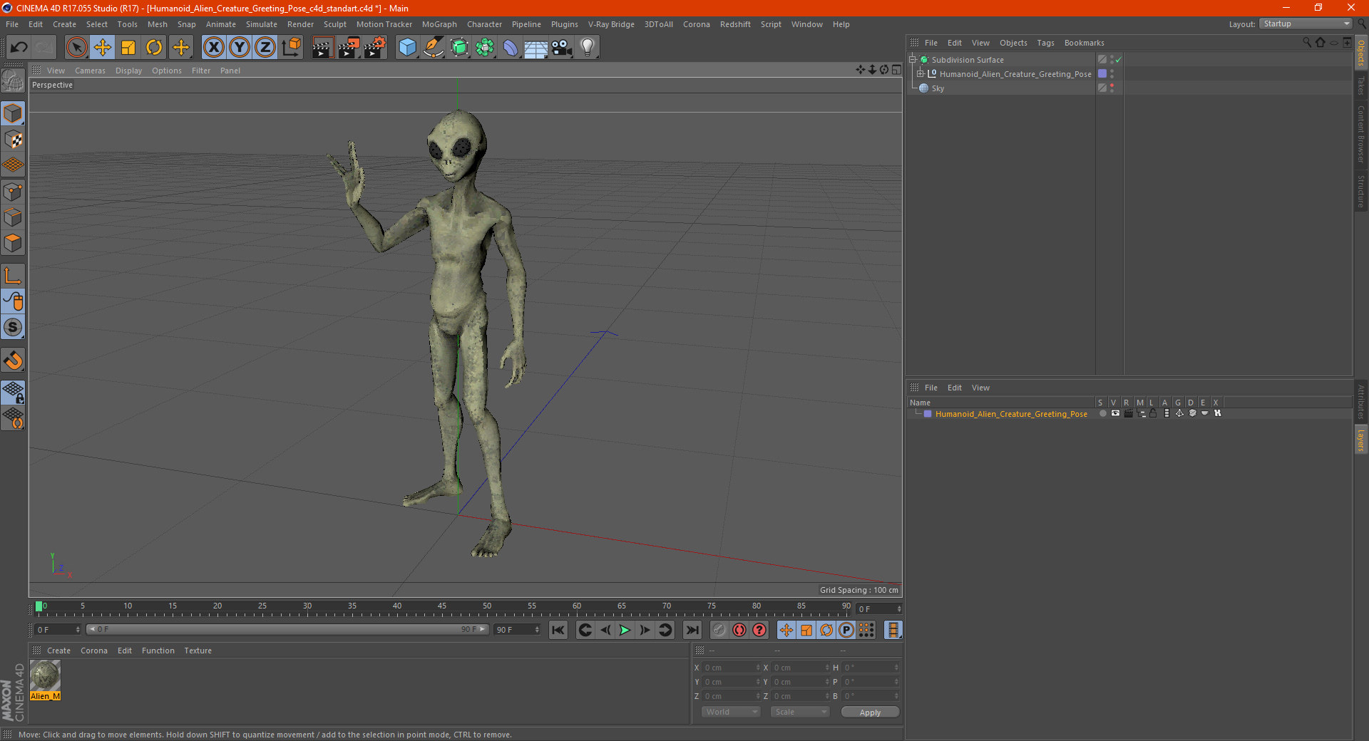 Humanoid Alien Creature Greeting Pose 3D