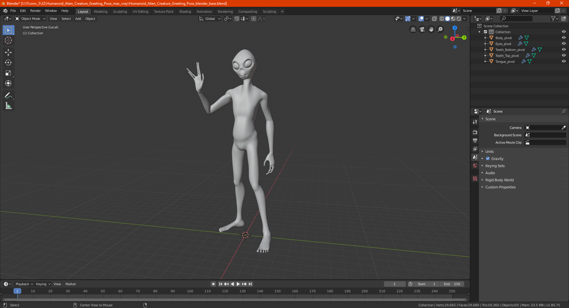 Humanoid Alien Creature Greeting Pose 3D