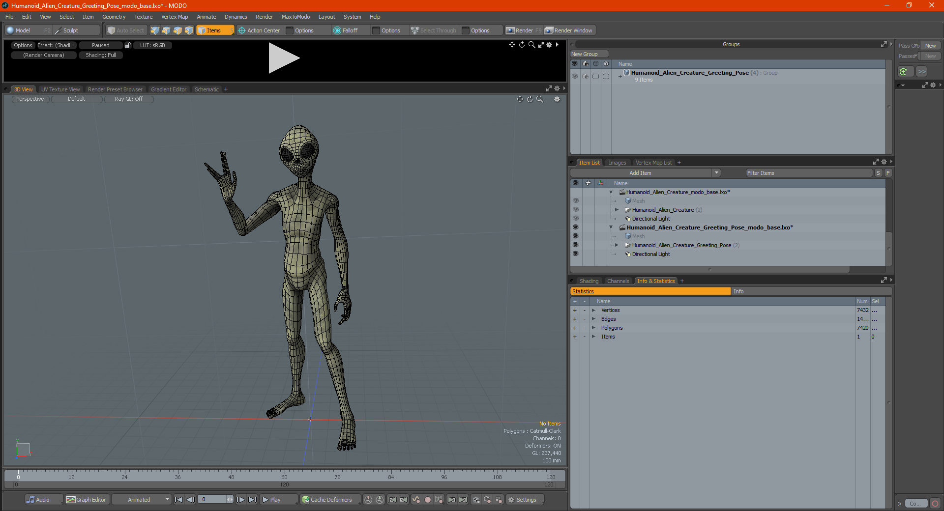 Humanoid Alien Creature Greeting Pose 3D