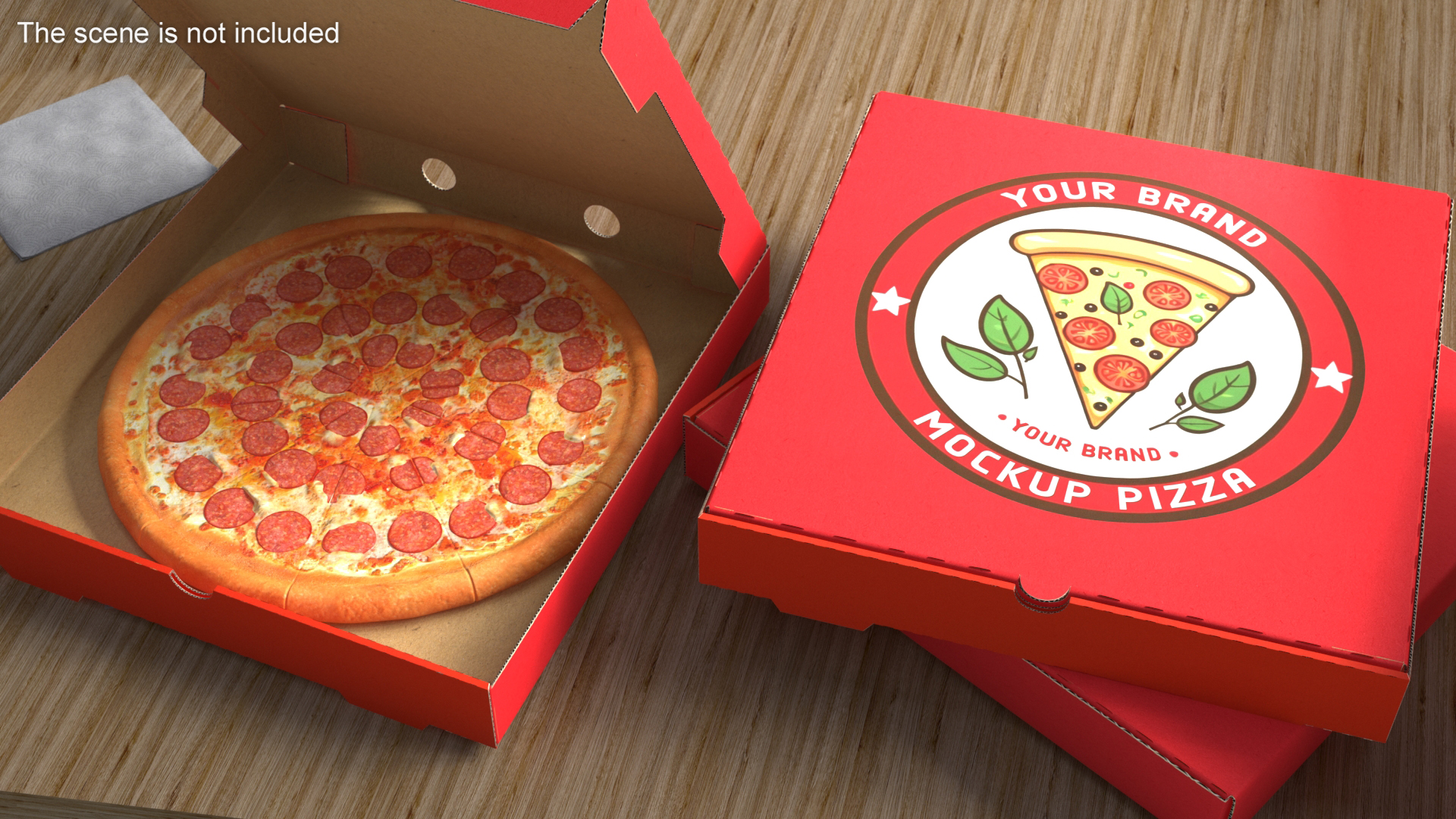 Pepperoni Pizza in Cardboard Box Mockup 3D model