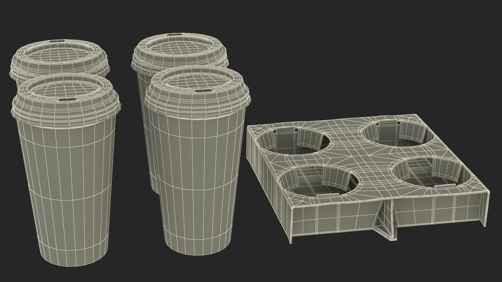 3D Cardboard Carrier with 4 Coffee Cups