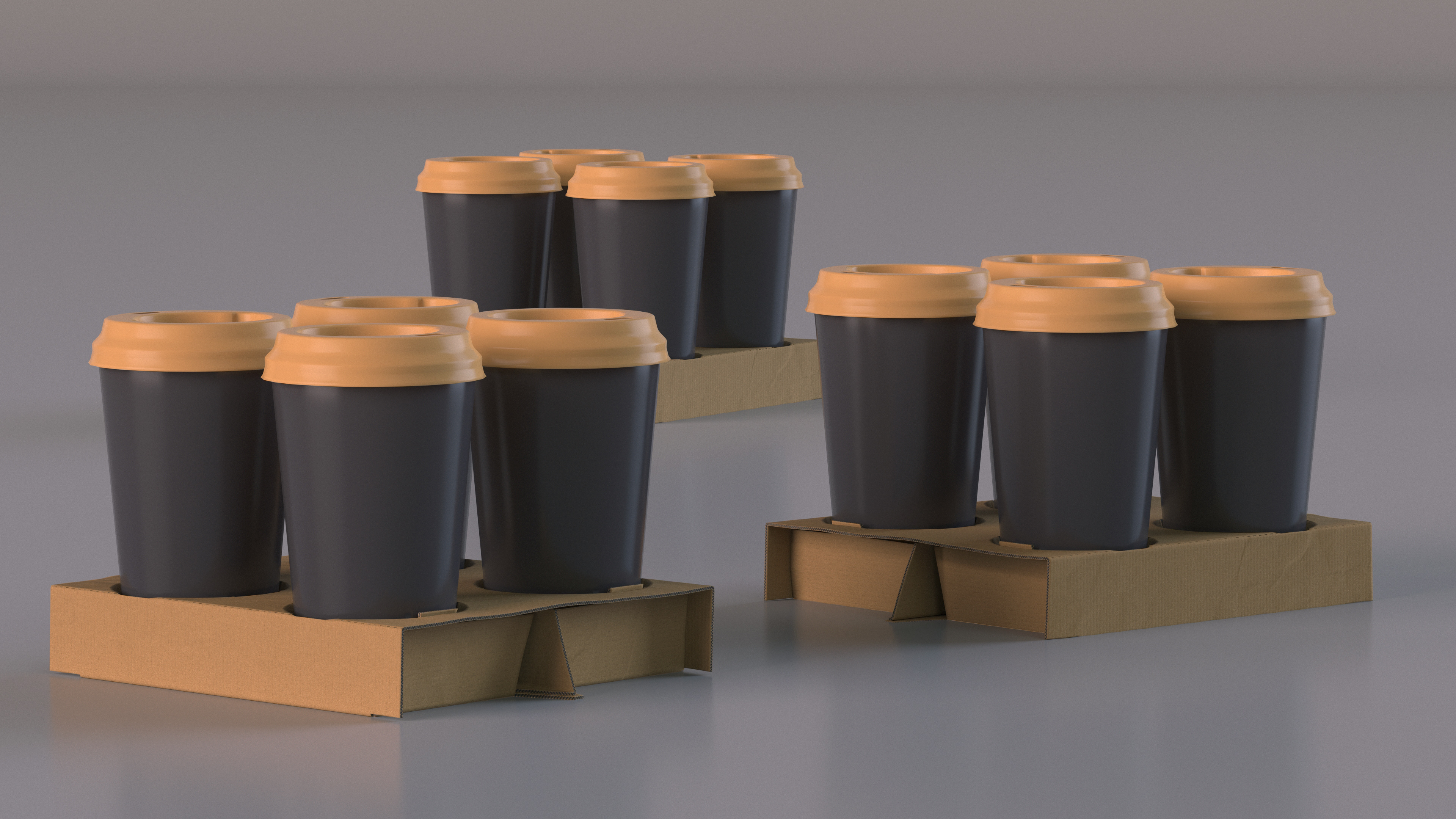 3D Cardboard Carrier with 4 Coffee Cups