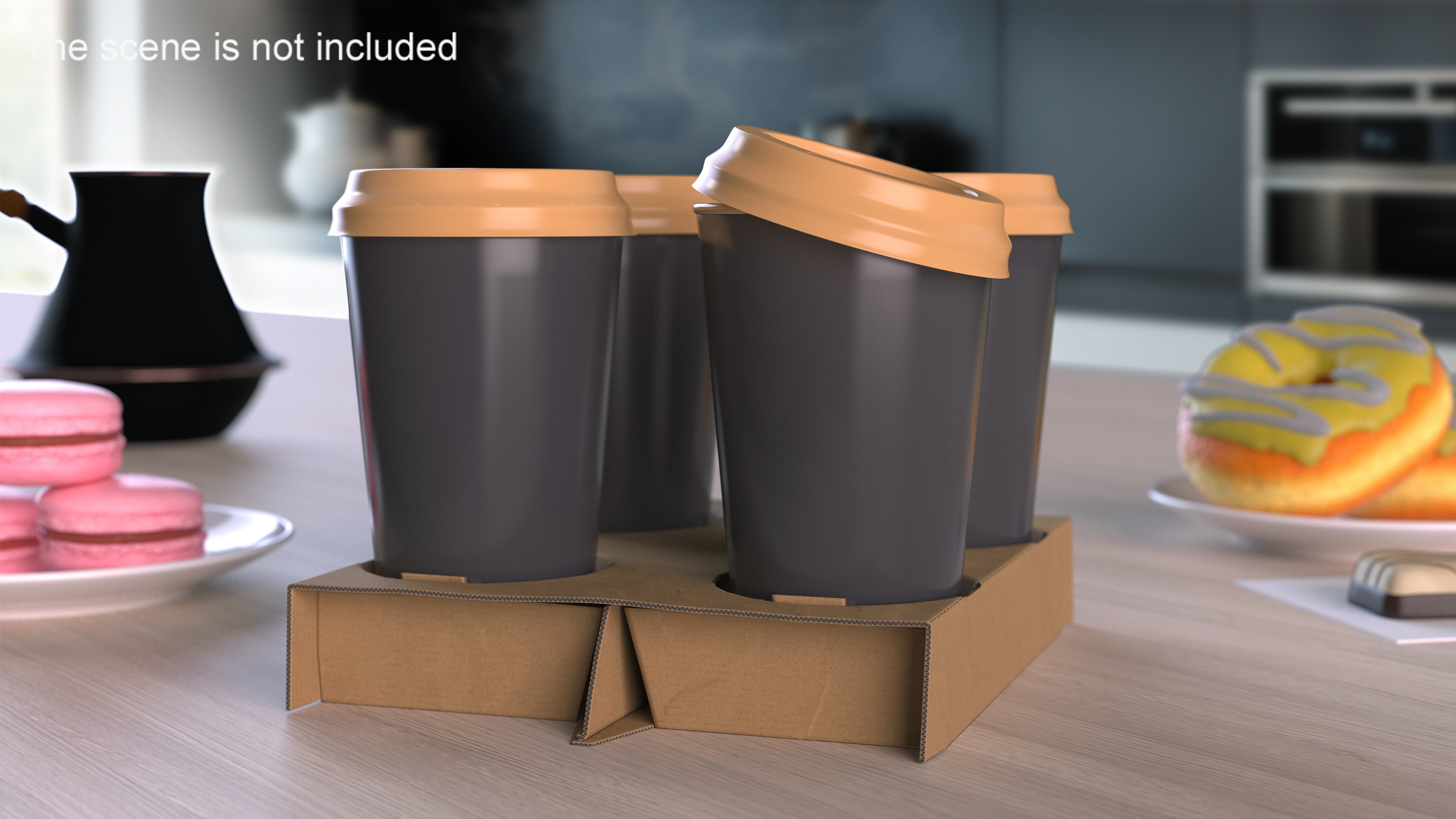 3D Cardboard Carrier with 4 Coffee Cups