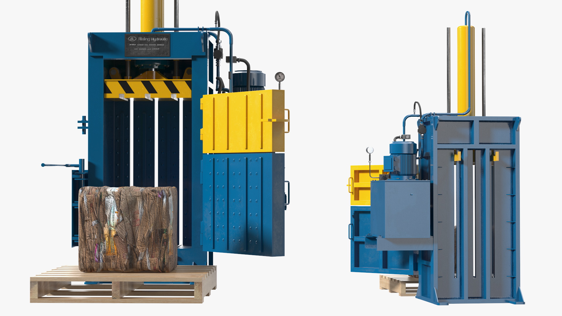 3D model Bailing Machine Blue with Cardboard Briquette