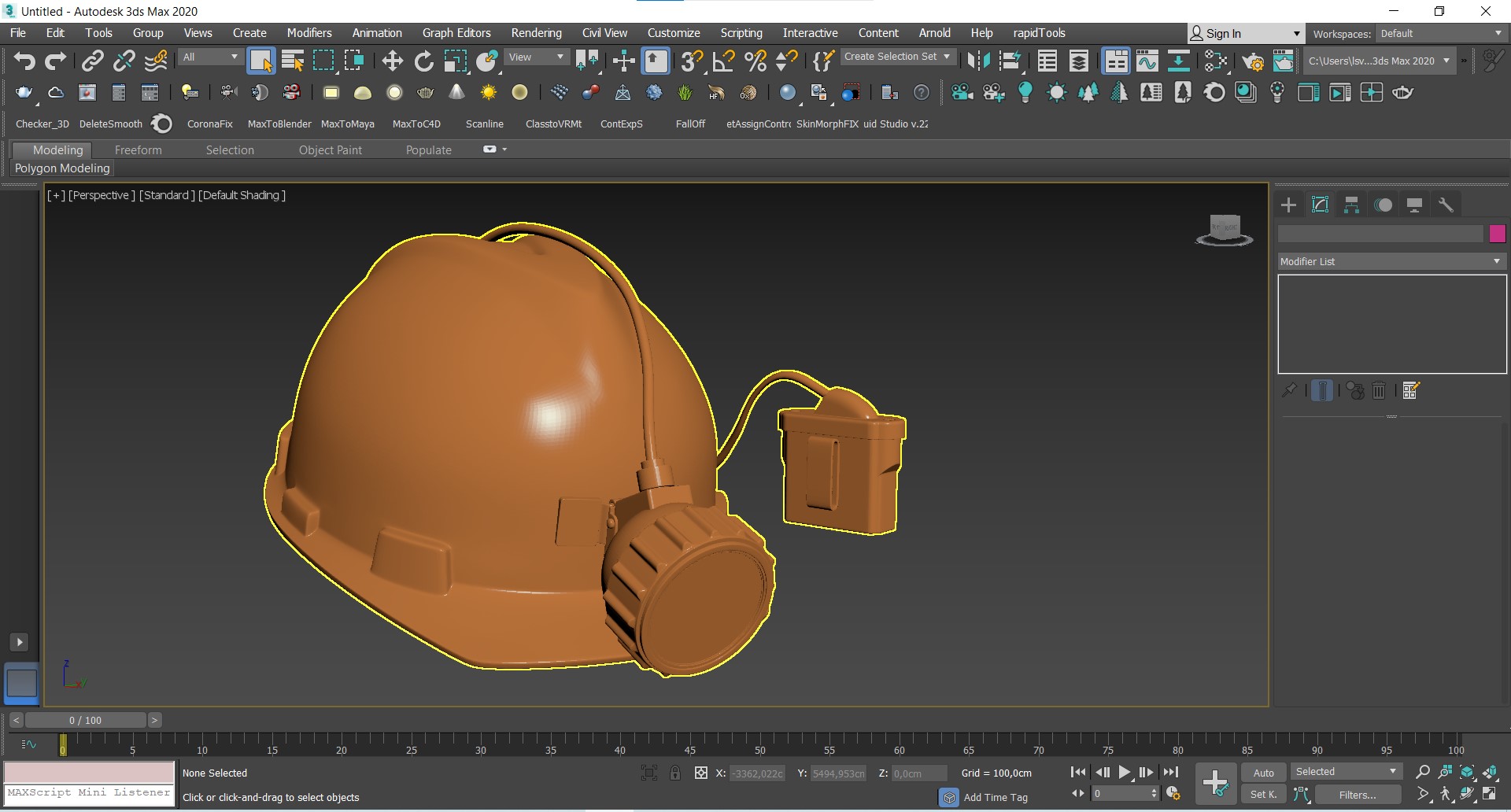 3D Miner Helmet with Lamp Dirty for 3D Print