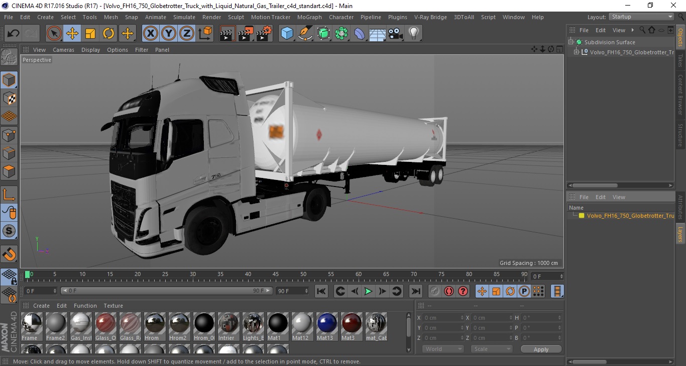 3D model Volvo FH16 750 Globetrotter Truck with Liquid Natural Gas Trailer