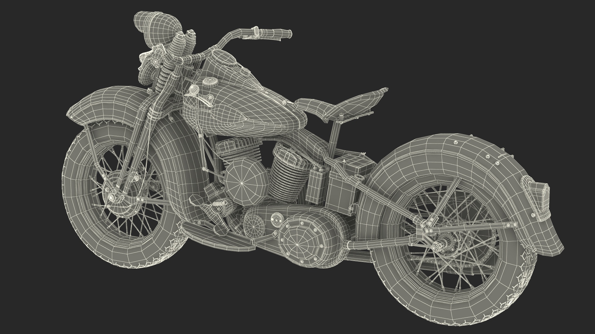 3D Retro Military Motorcycle White