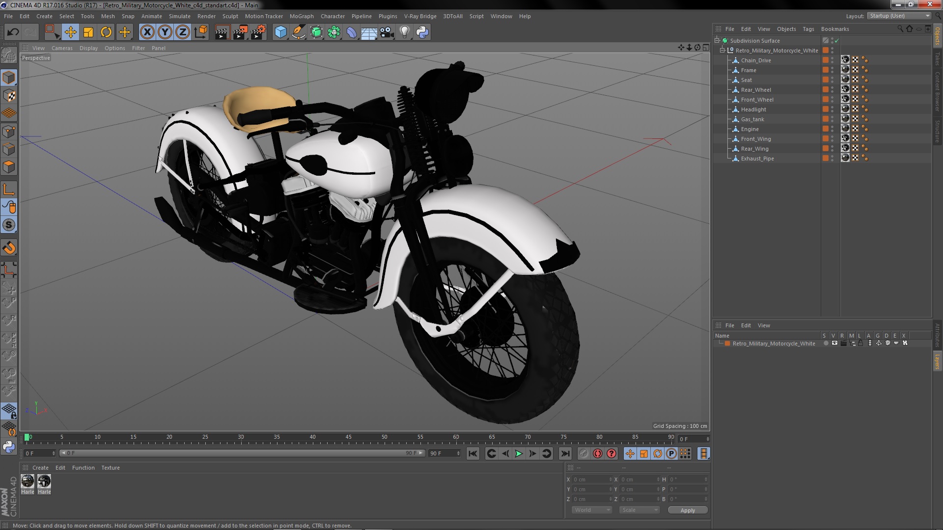 3D Retro Military Motorcycle White