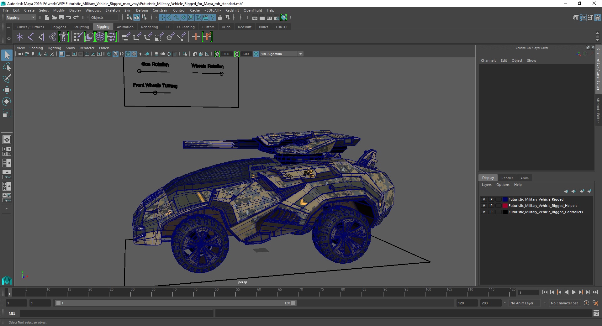 3D Futuristic Military Vehicle Rigged for Maya model