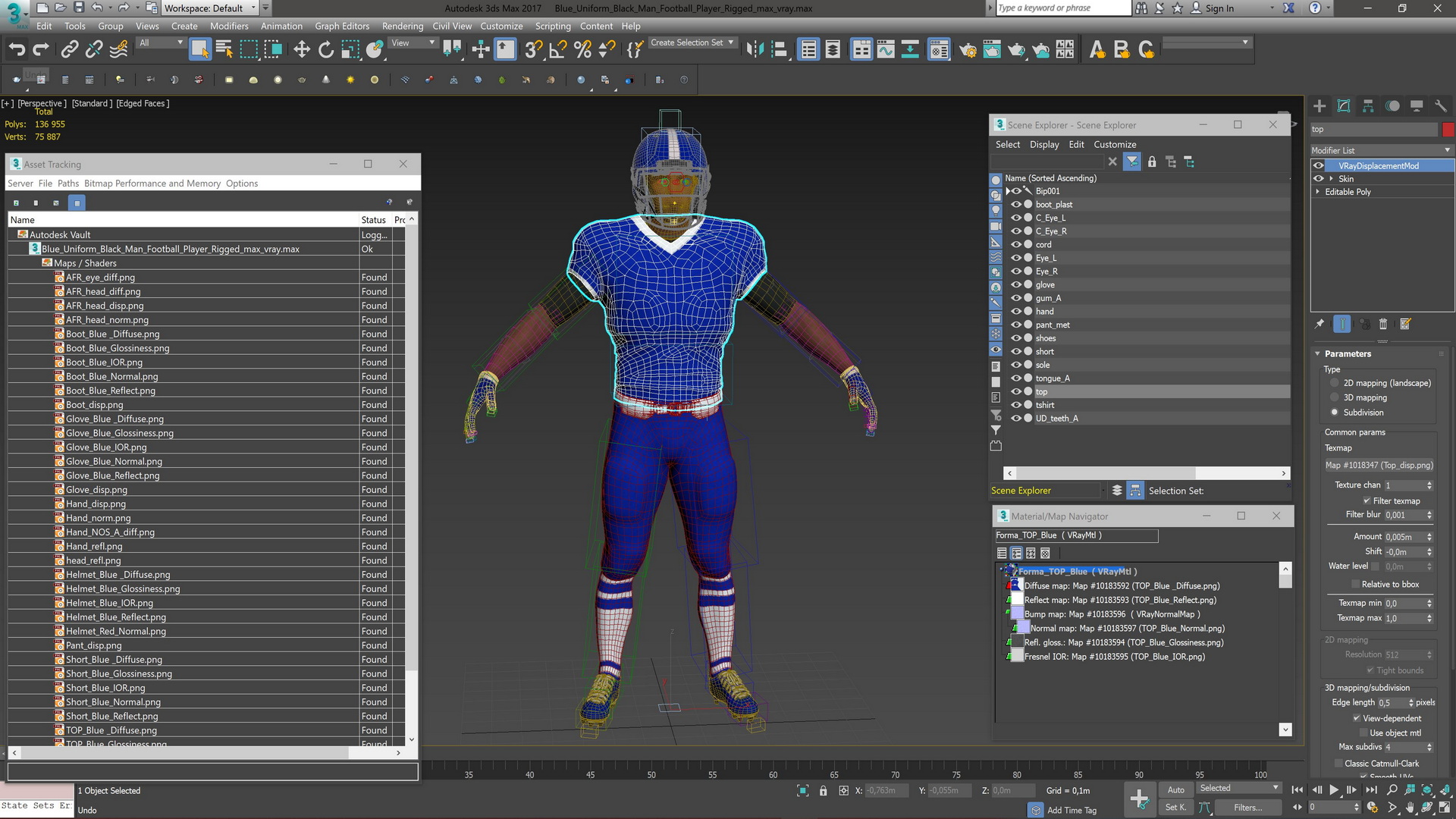 3D model Blue Uniform Black Man Football Player Rigged