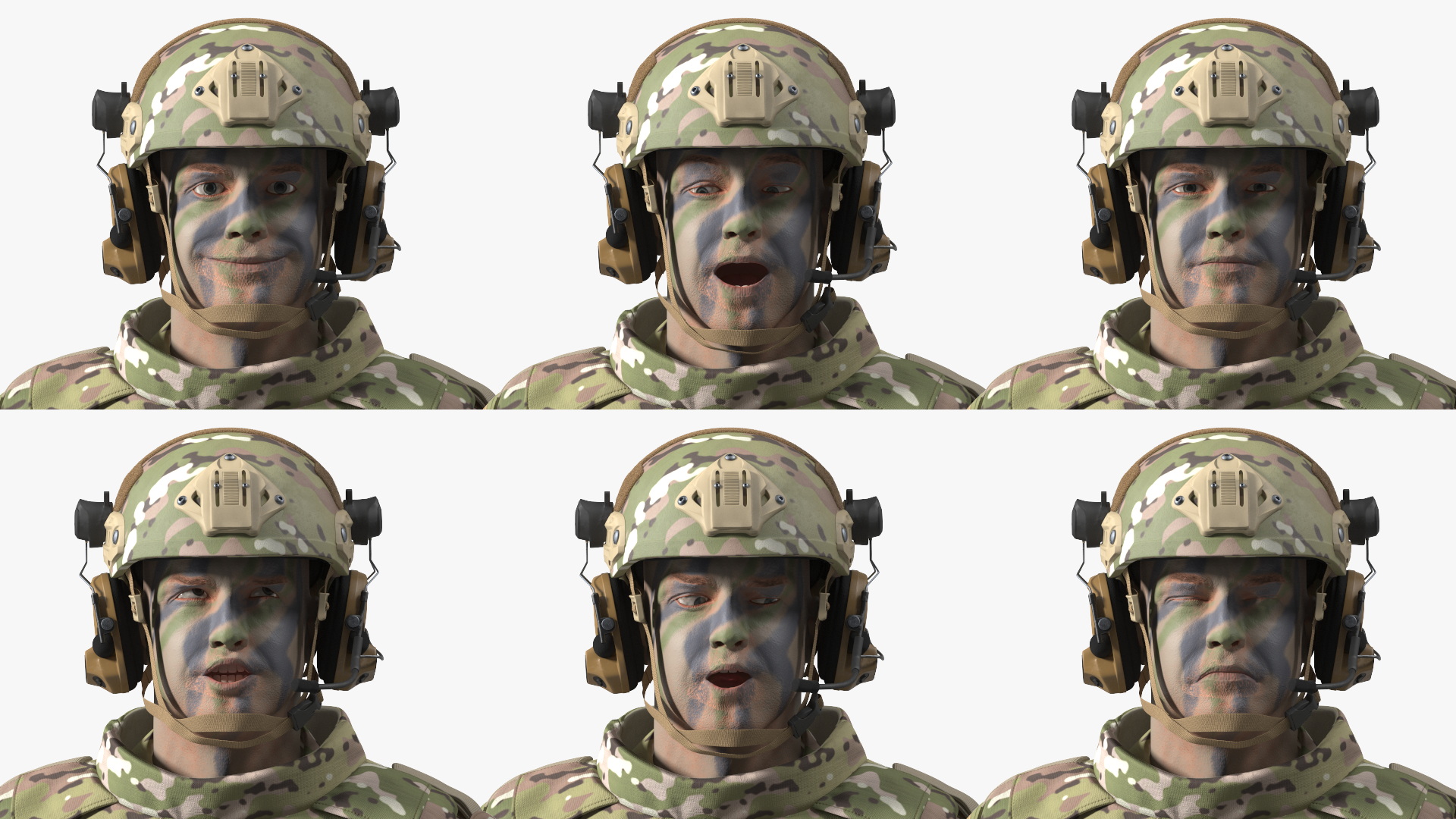 Army Soldier in Green Camo Fur Rigged 3D