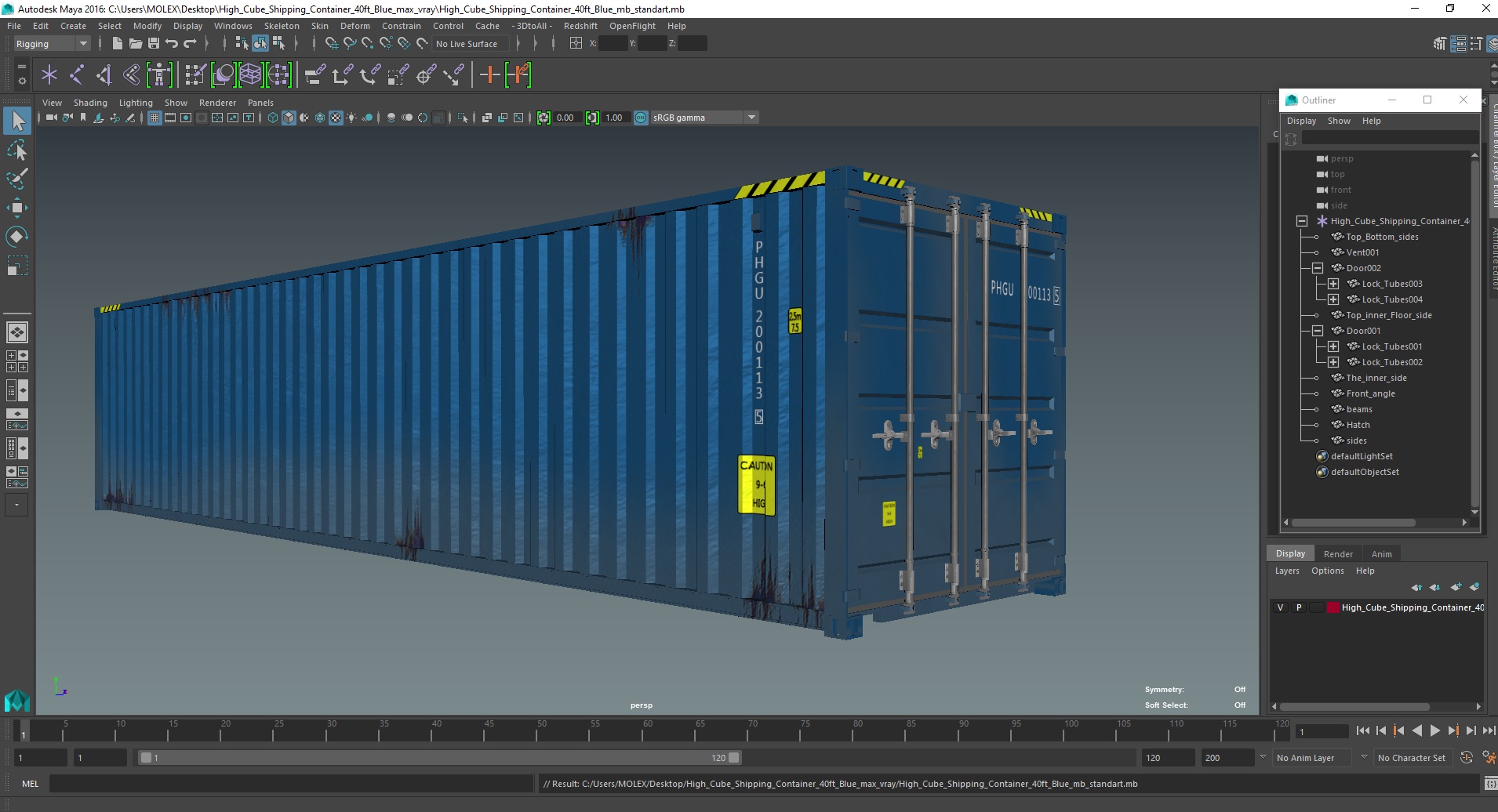 3D High Cube Shipping Container 40ft Blue model