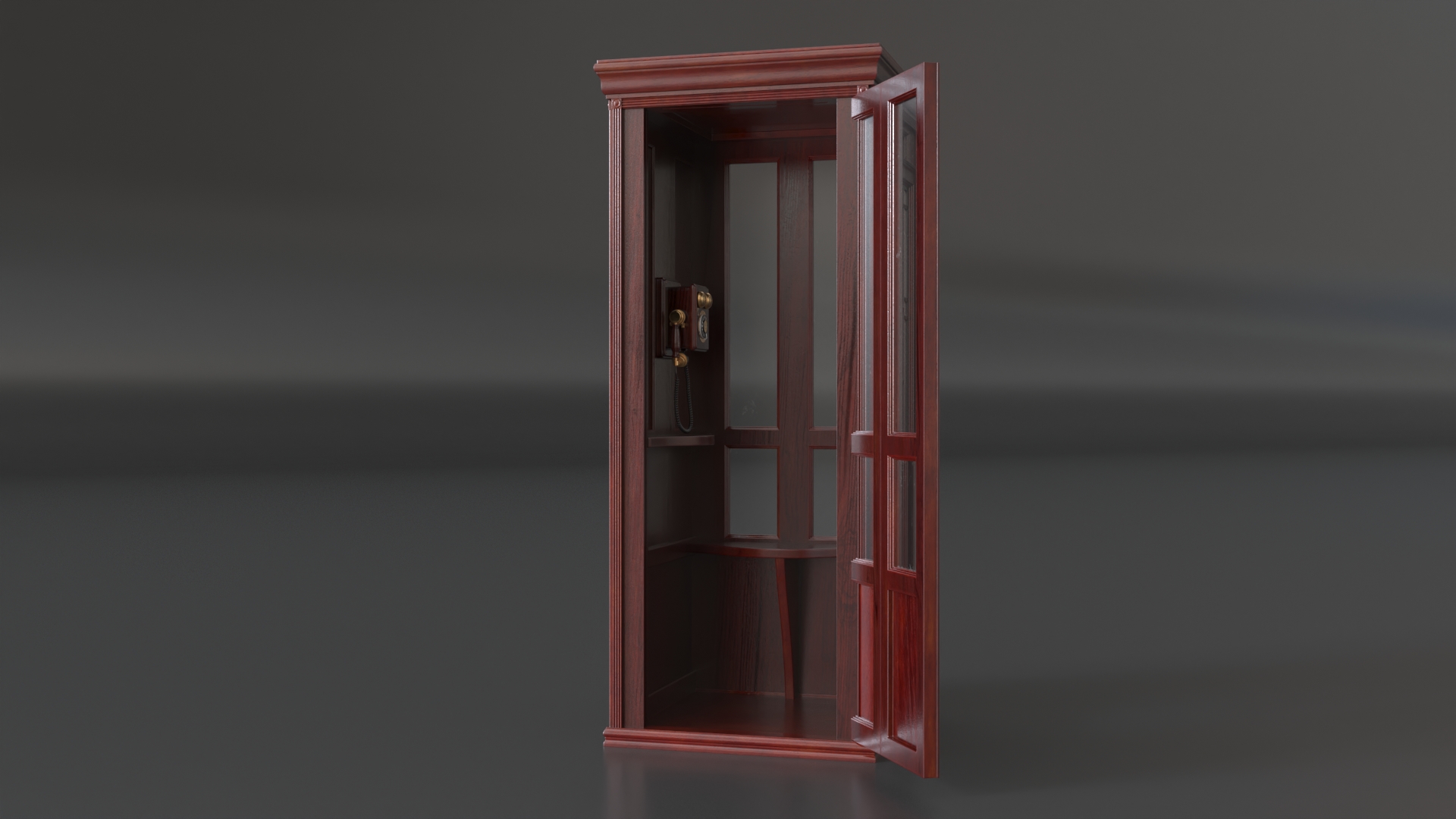 3D Wooden Phone Booth with Mounted Telephone