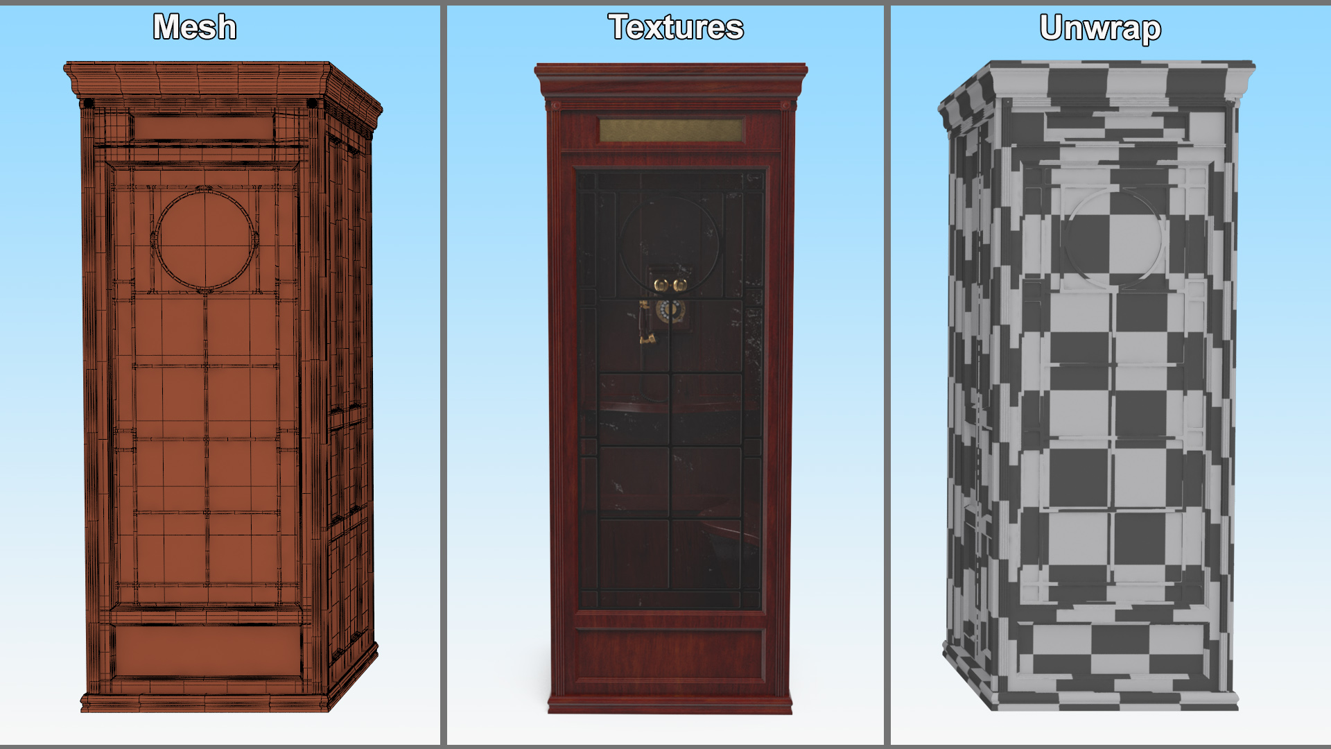 3D Wooden Phone Booth with Mounted Telephone