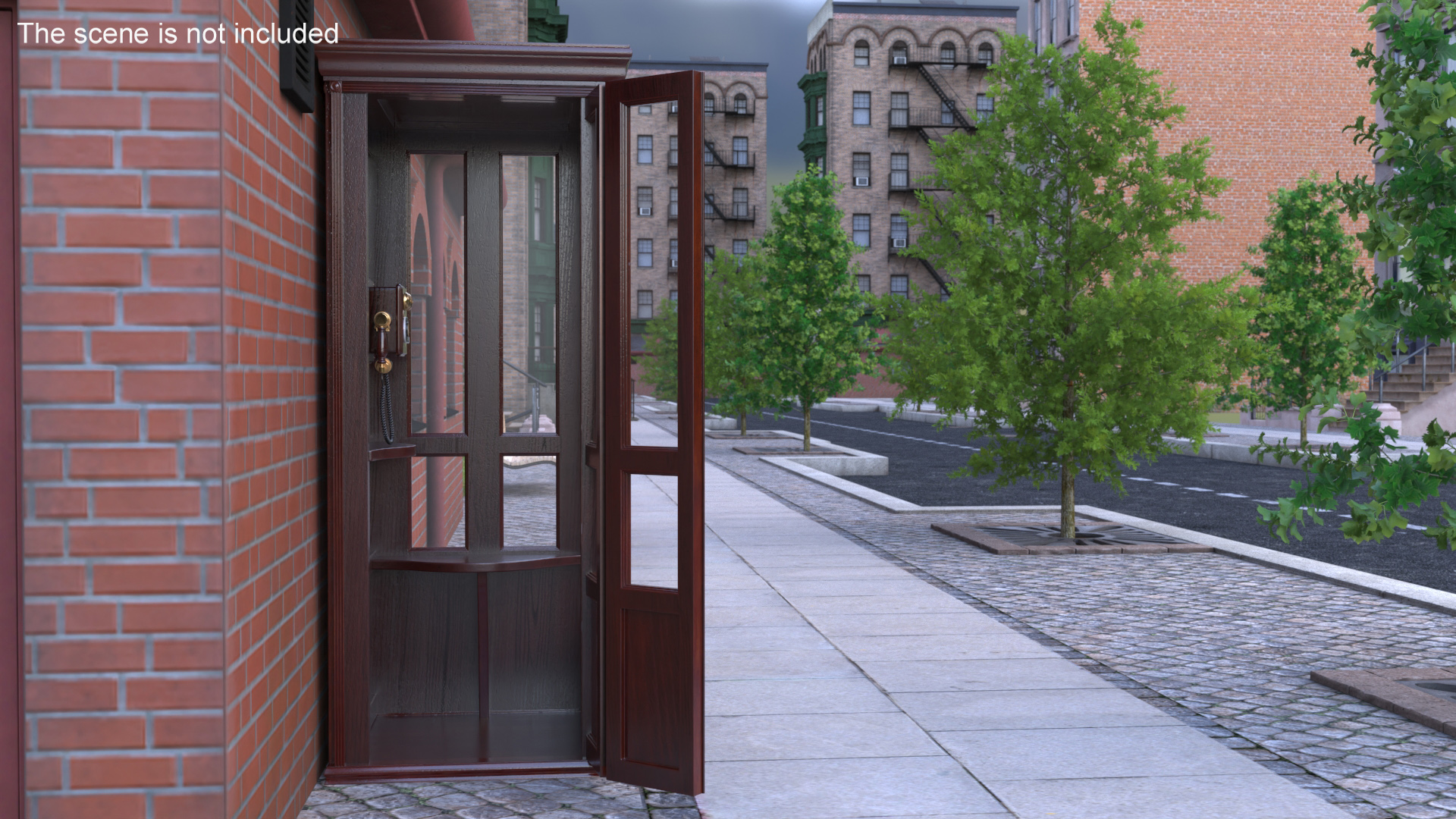 3D Wooden Phone Booth with Mounted Telephone