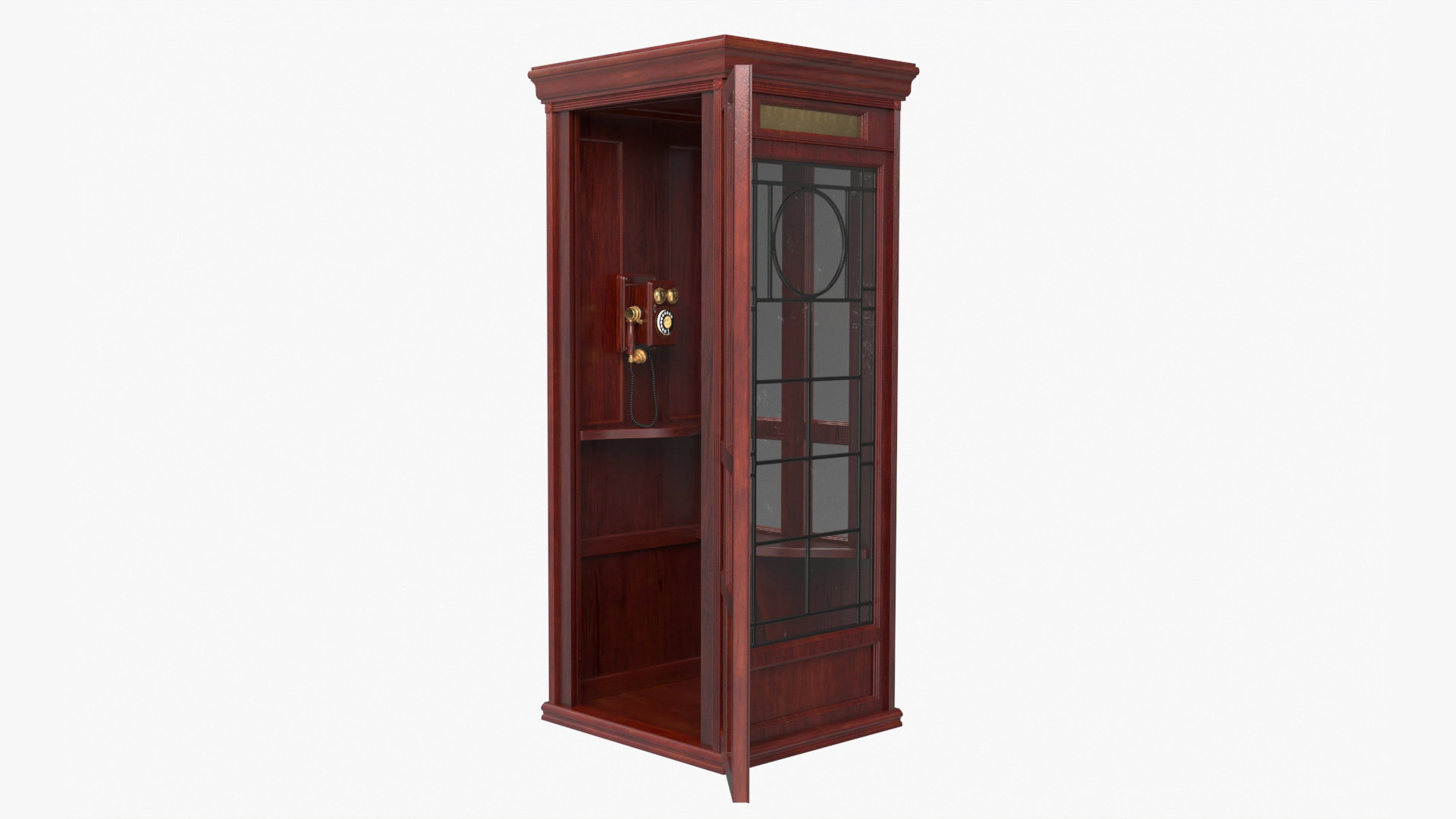 3D Wooden Phone Booth with Mounted Telephone