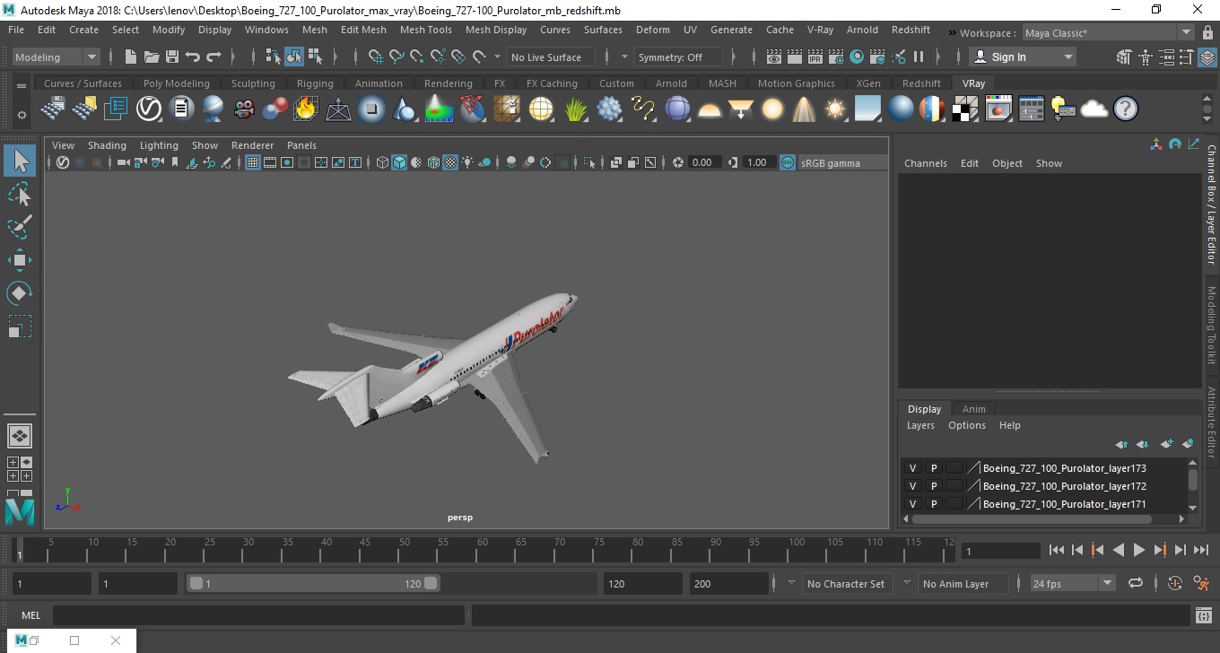 Boeing 727-100 Purolator 3D model