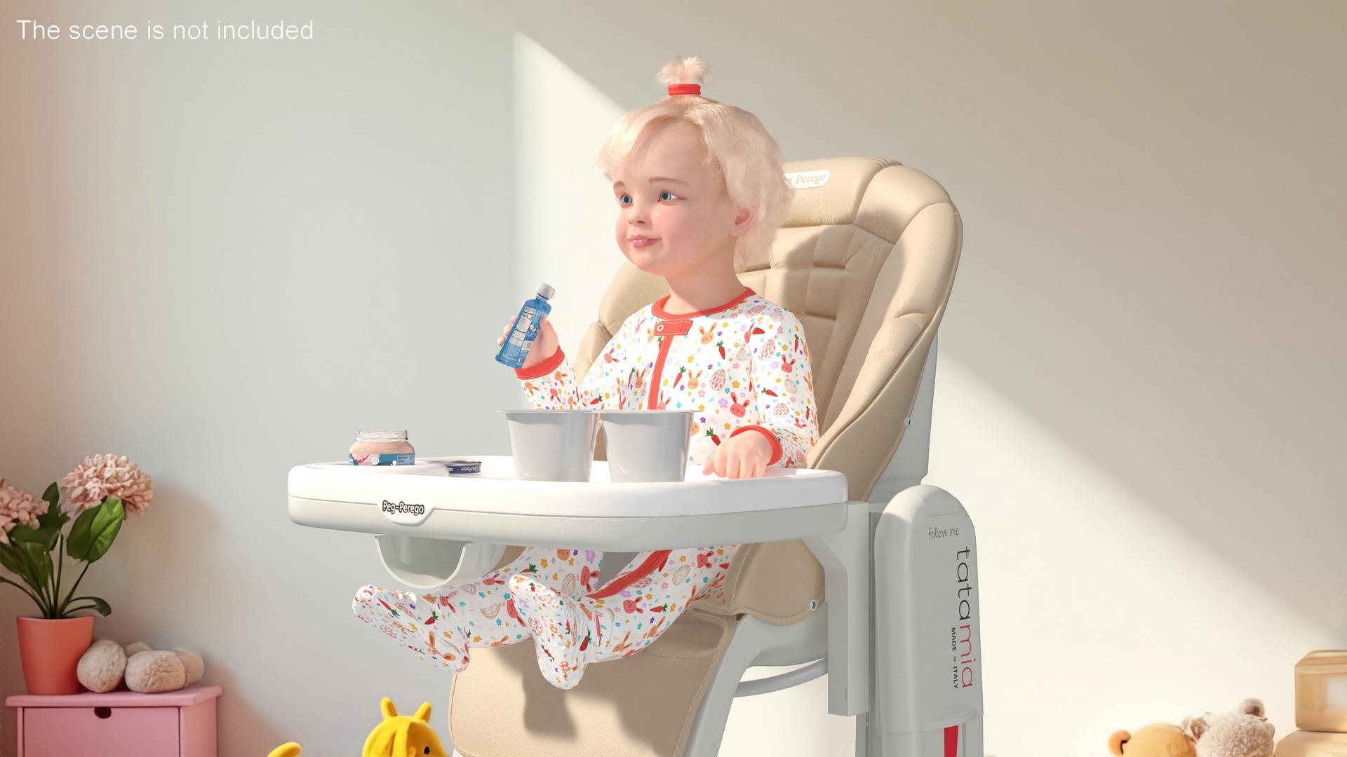 Toddler Girl Eating in High Chair Fur 3D