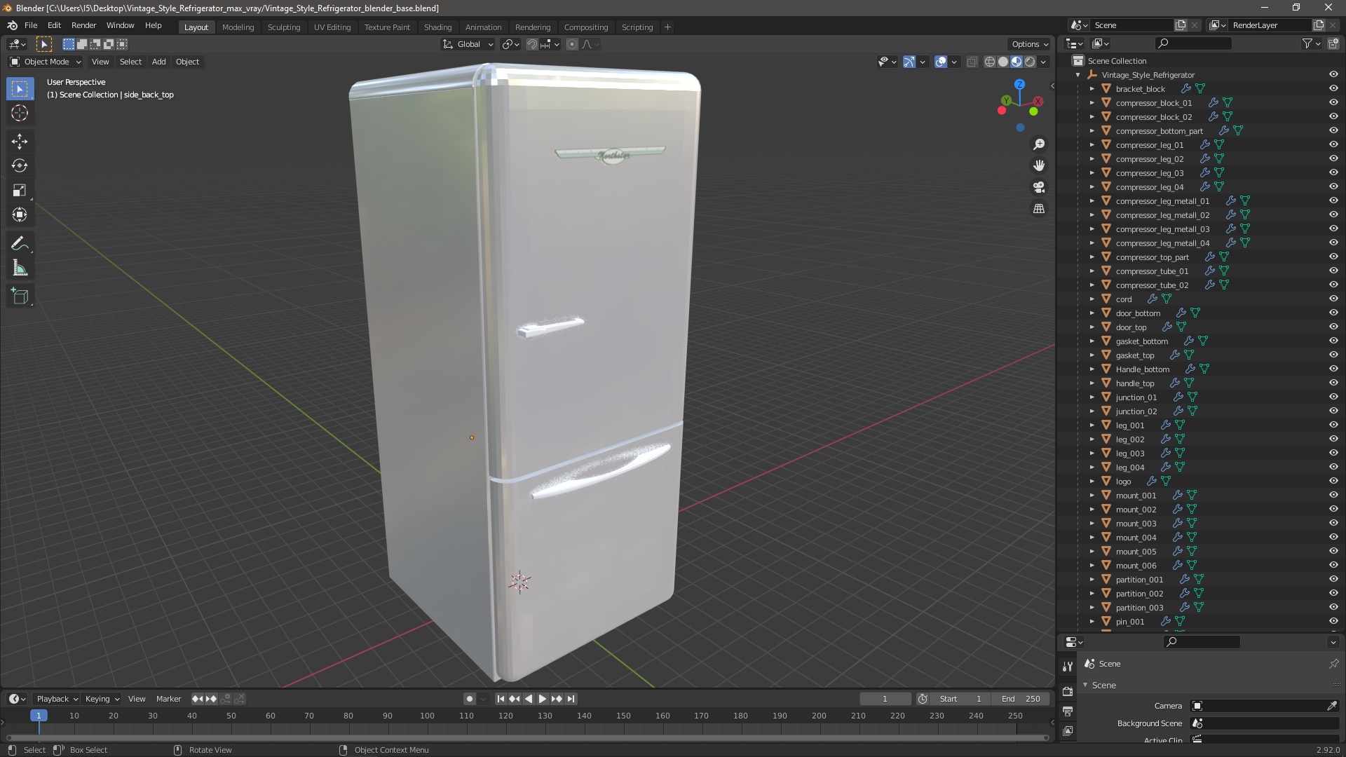 3D Vintage Style Refrigerator