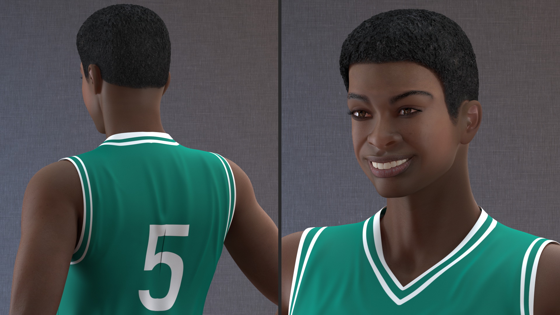 3D model Dark Skin Teenager Basketball Player Standing Pose