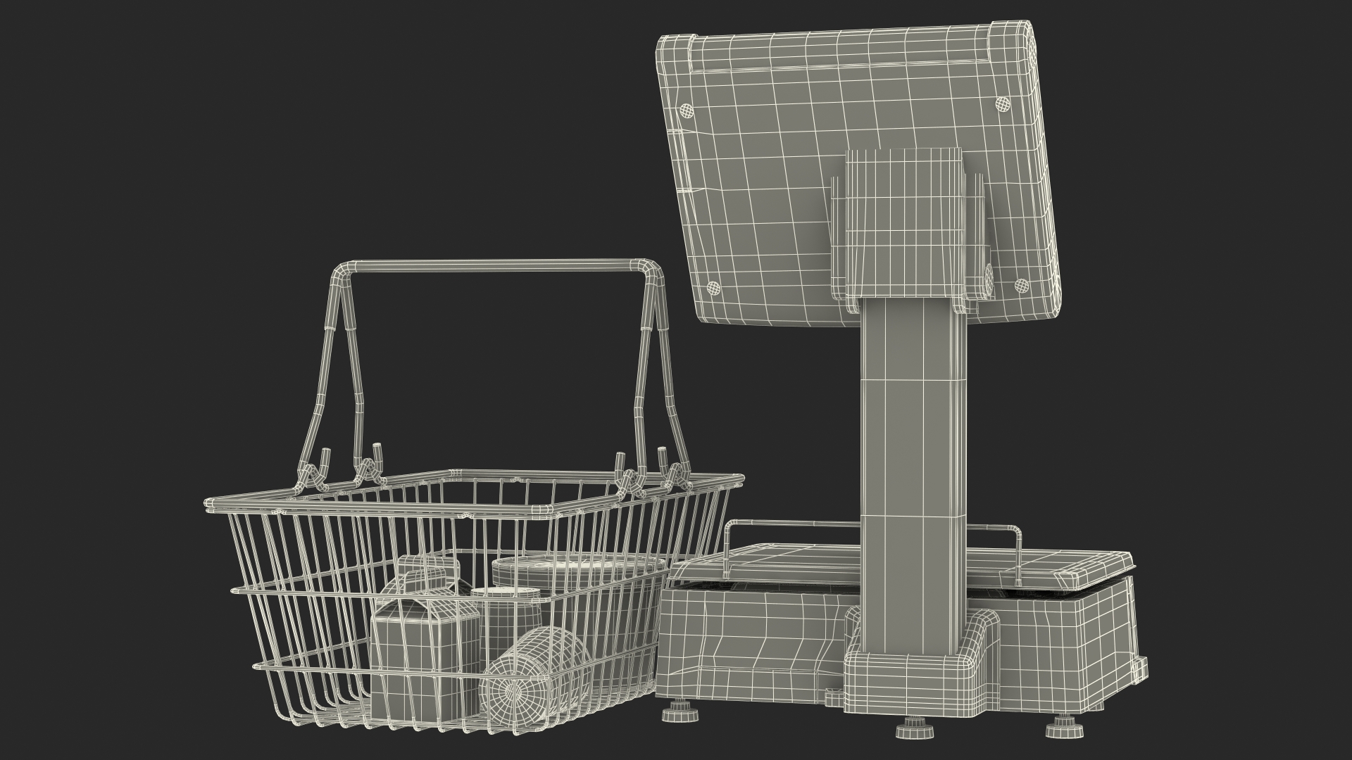 3D model Self-service Scales D-900 with Shopping Cart with Goods