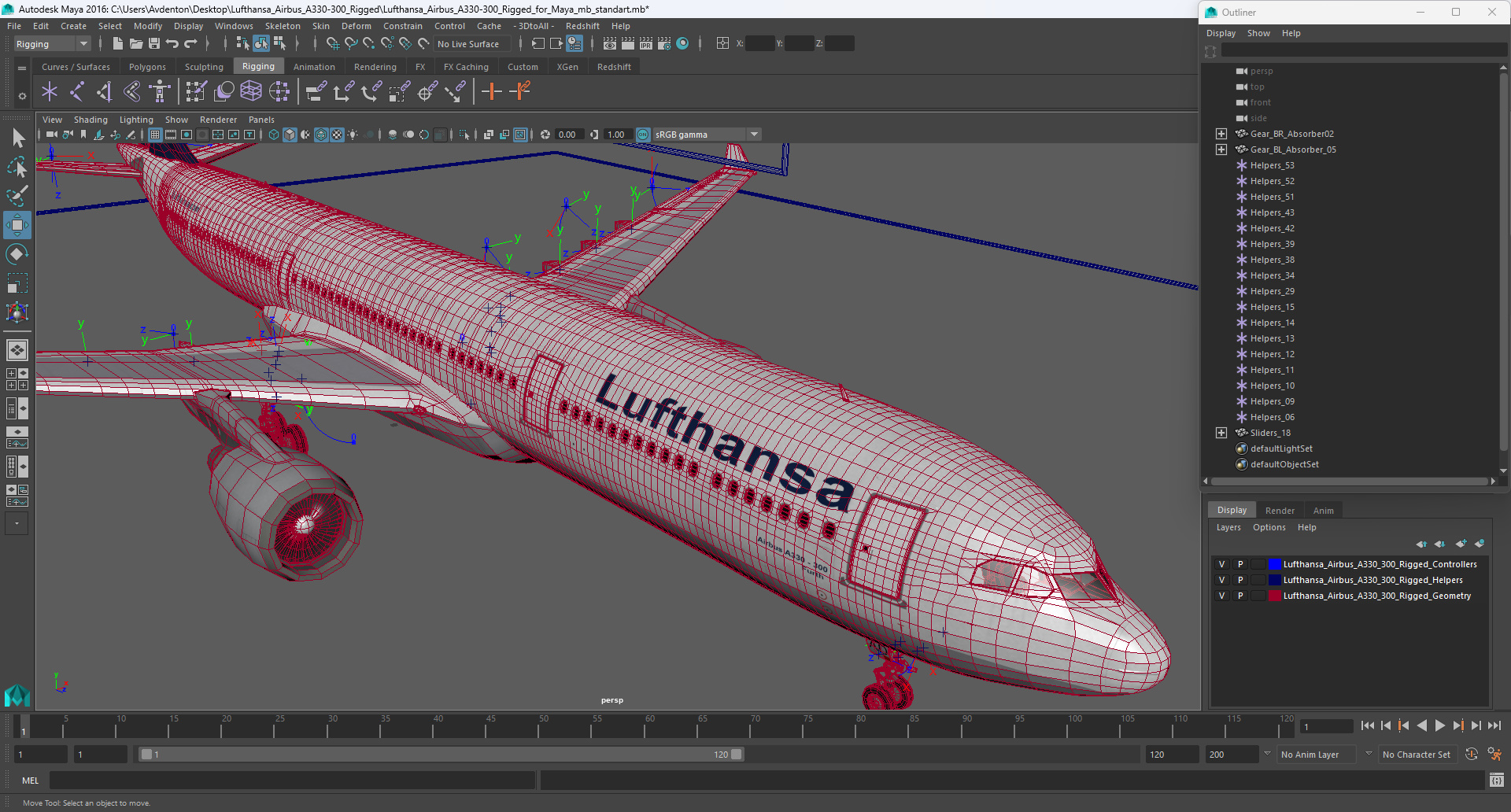 3D Lufthansa Airbus A330-300 Rigged for Maya