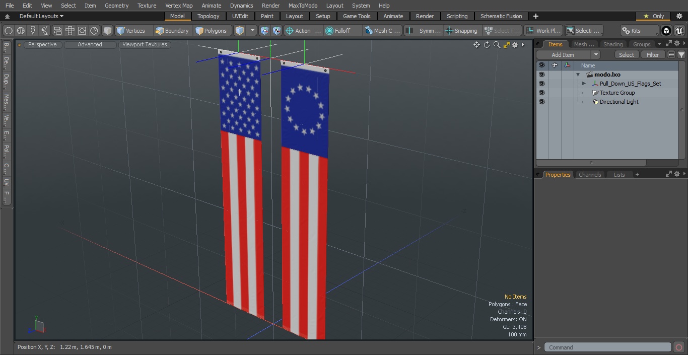 Pull Down US Flags Set 3D