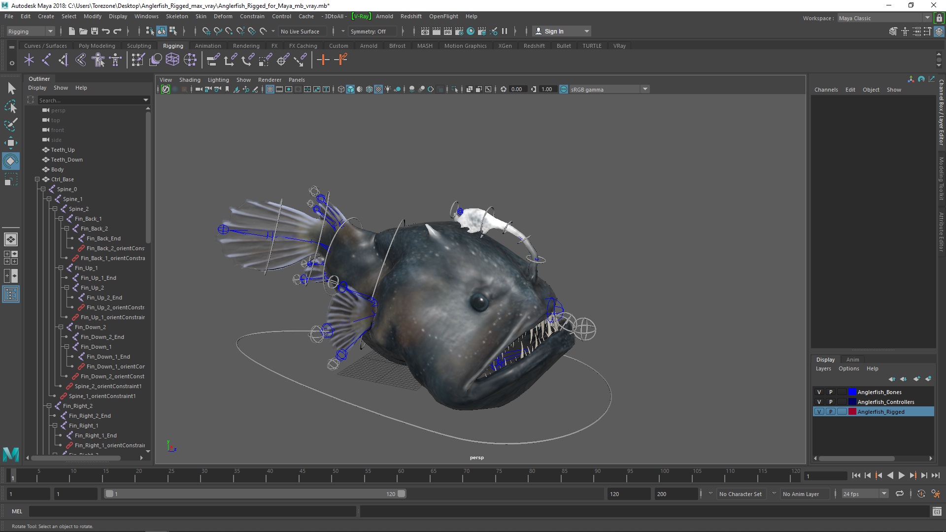 3D Anglerfish Rigged for Maya