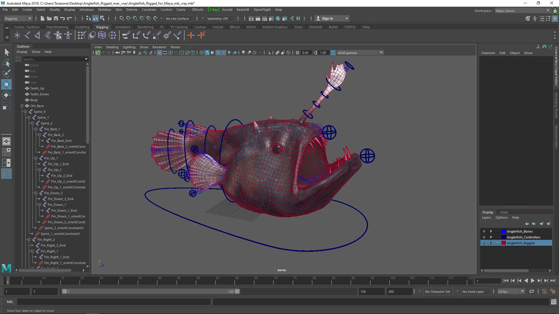 3D Anglerfish Rigged for Maya