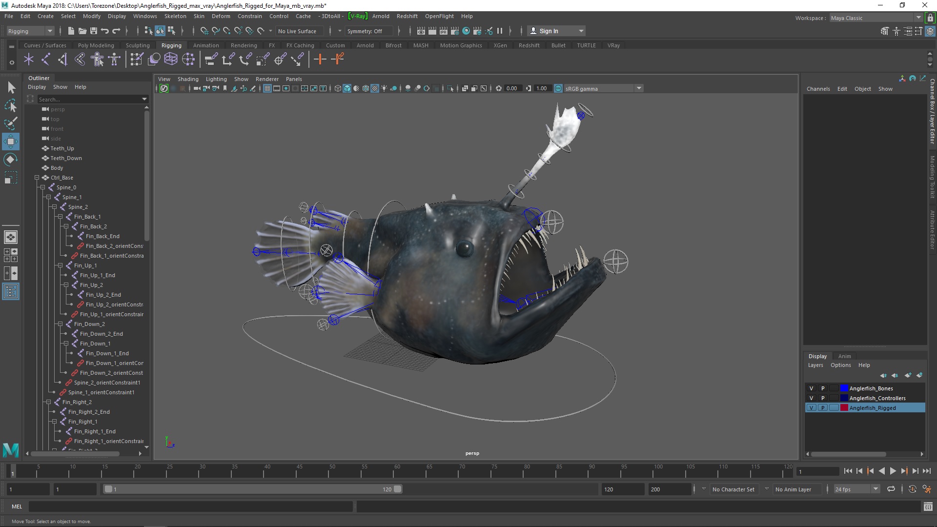 3D Anglerfish Rigged for Maya