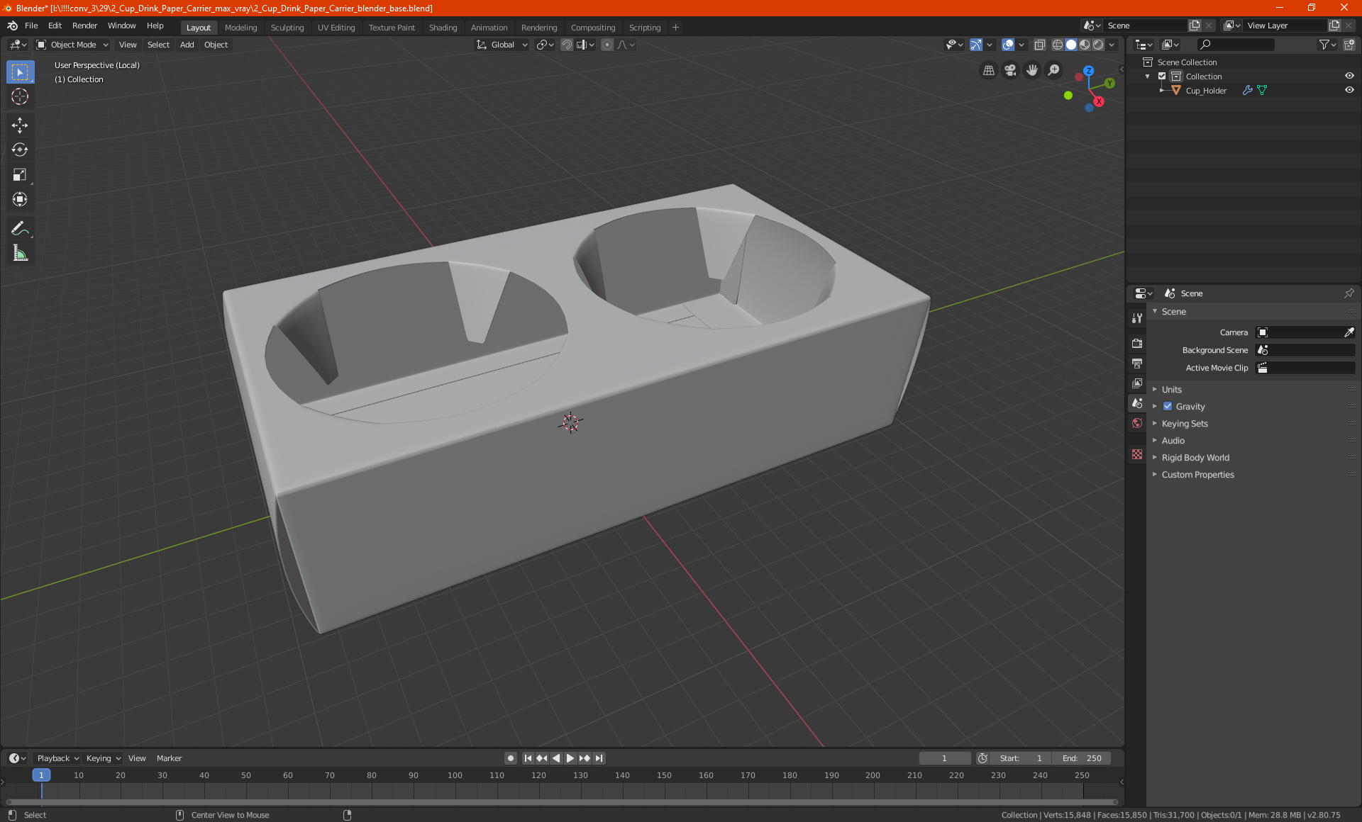 3D model 2 Cup Drink Paper Carrier