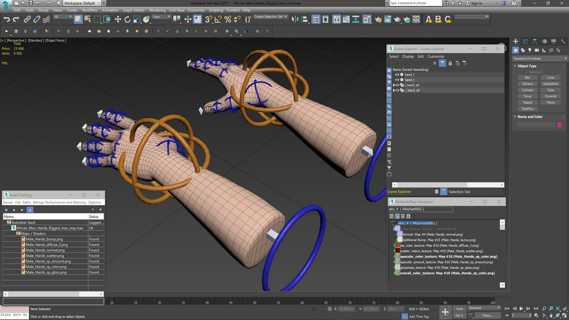 3D African Man Hands Rigged for Cinema 4D model