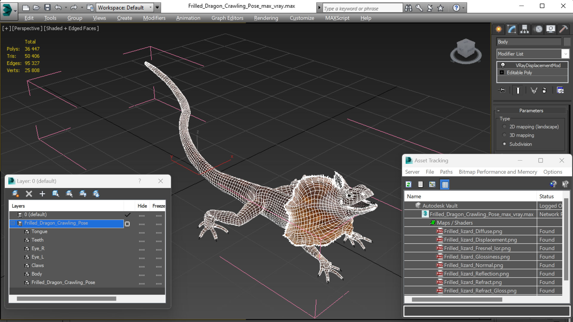 3D Frilled Dragon Crawling Pose model