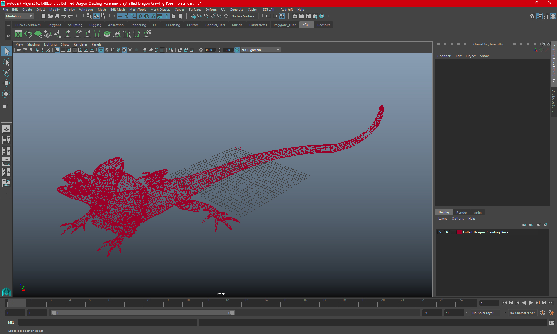 3D Frilled Dragon Crawling Pose model