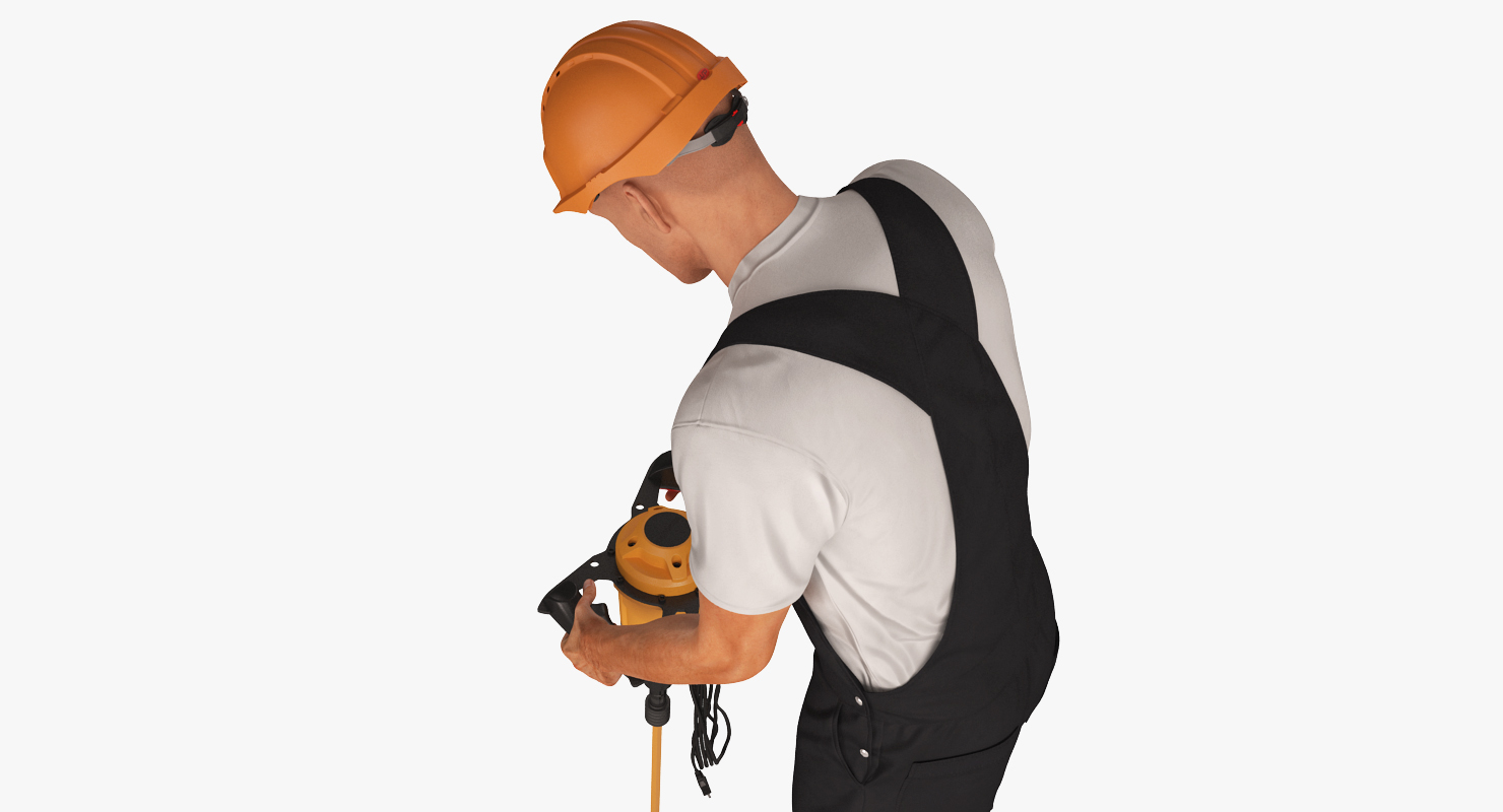 3D Worker with Electric Cement Mixer vray model