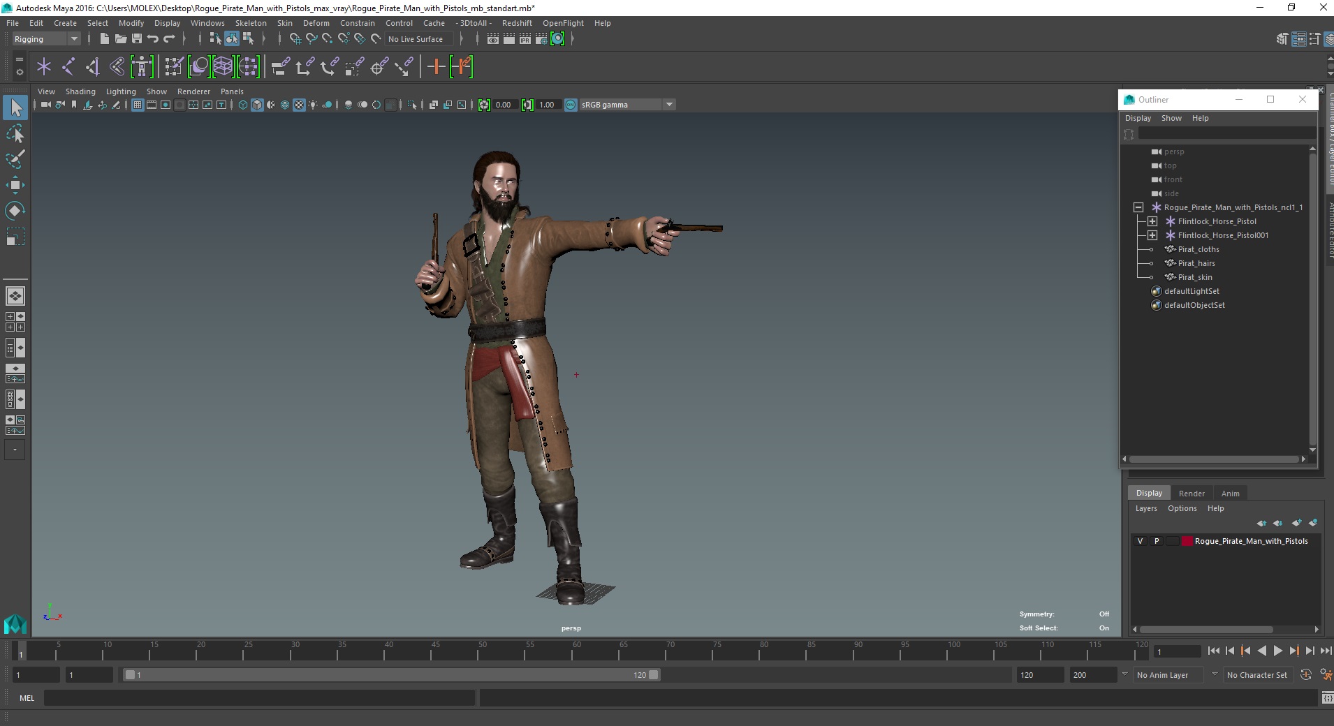 Rogue Pirate Man with Pistols 3D model