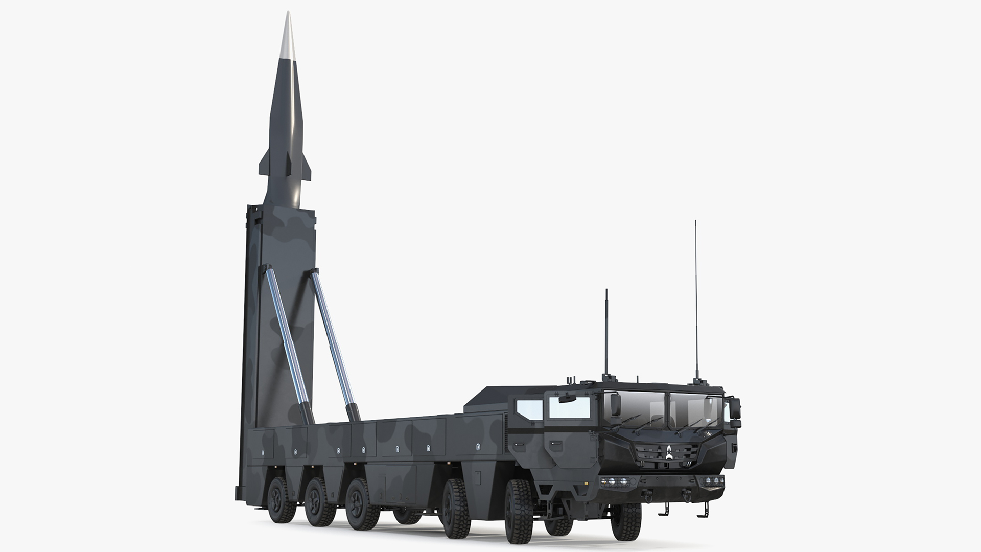 3D Strategic Missile on Road Mobile Vehicle Rigged for Maya