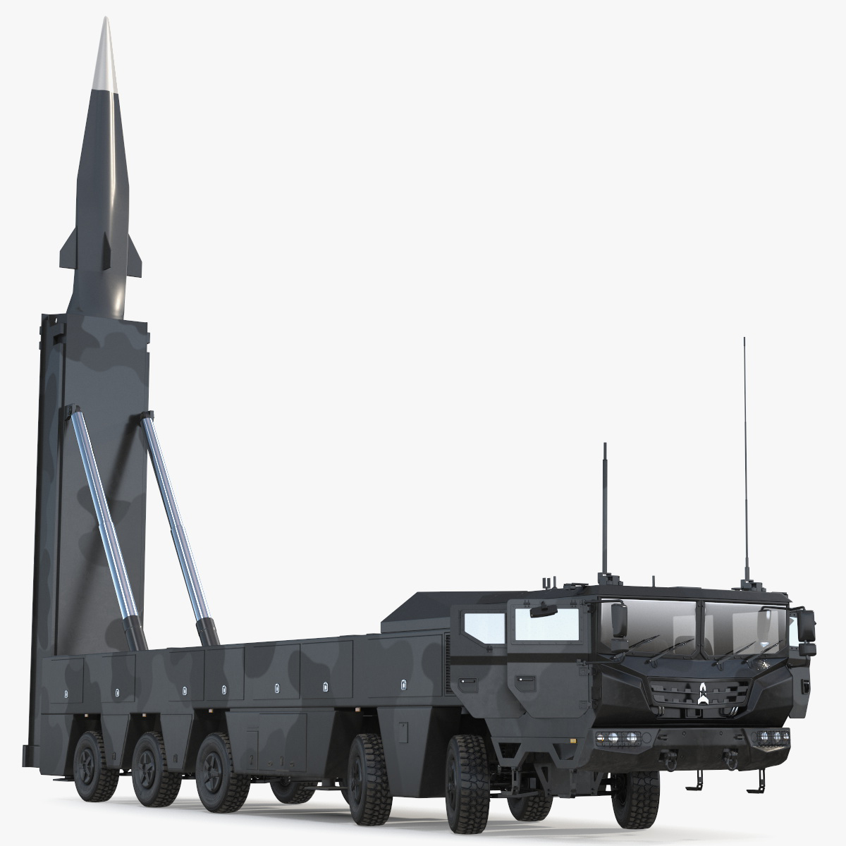 3D Strategic Missile on Road Mobile Vehicle Rigged for Maya