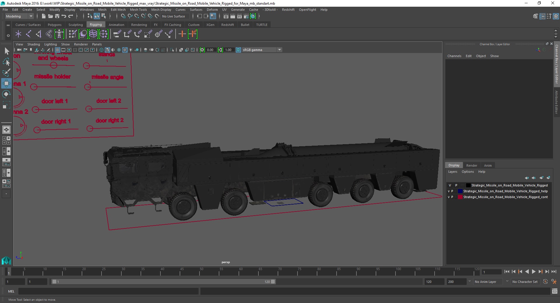 3D Strategic Missile on Road Mobile Vehicle Rigged for Maya