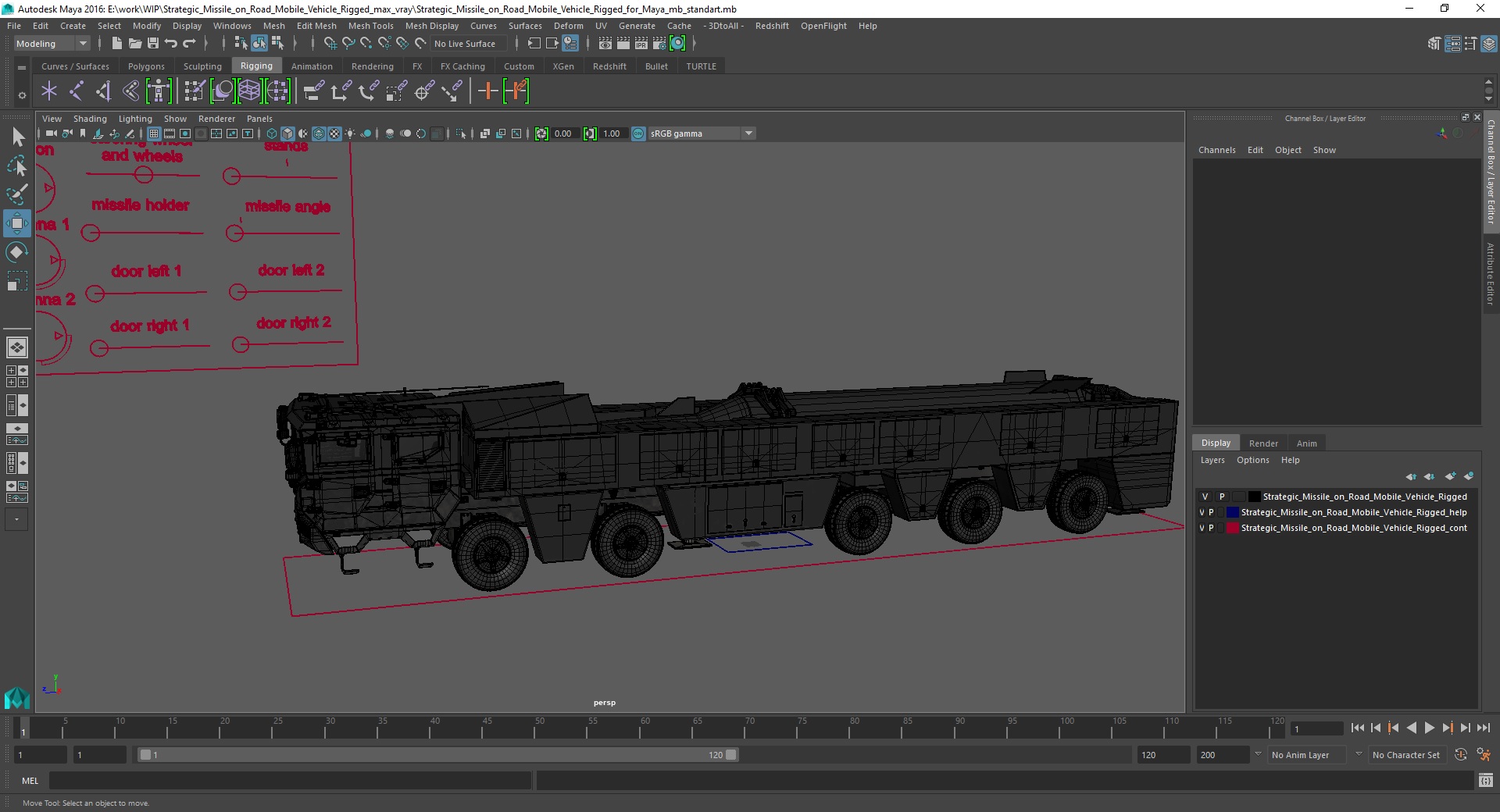 3D Strategic Missile on Road Mobile Vehicle Rigged for Maya