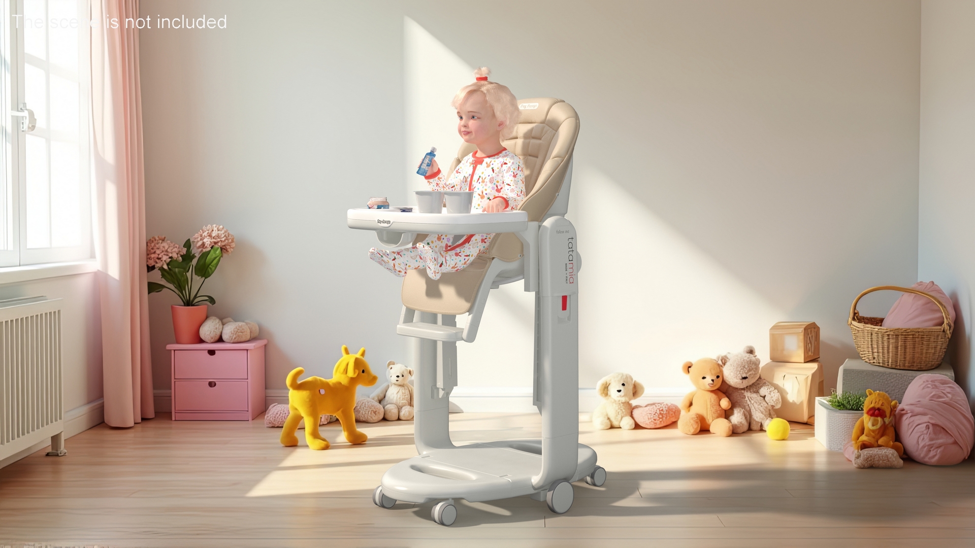 Baby Girl in High Chair Fur Rigged 3D model