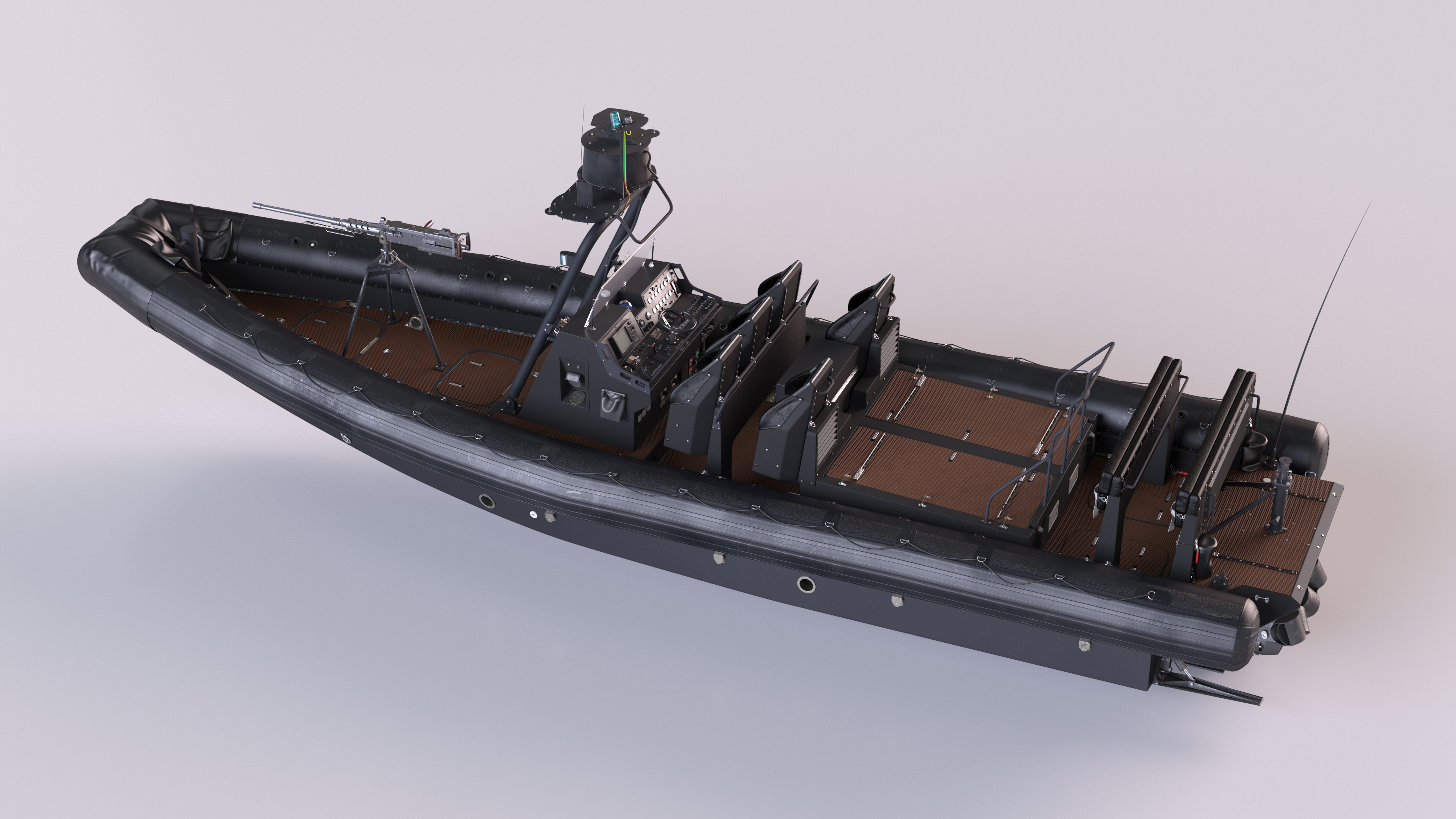 Military Black Inflatable Boat with Machine Gun 3D