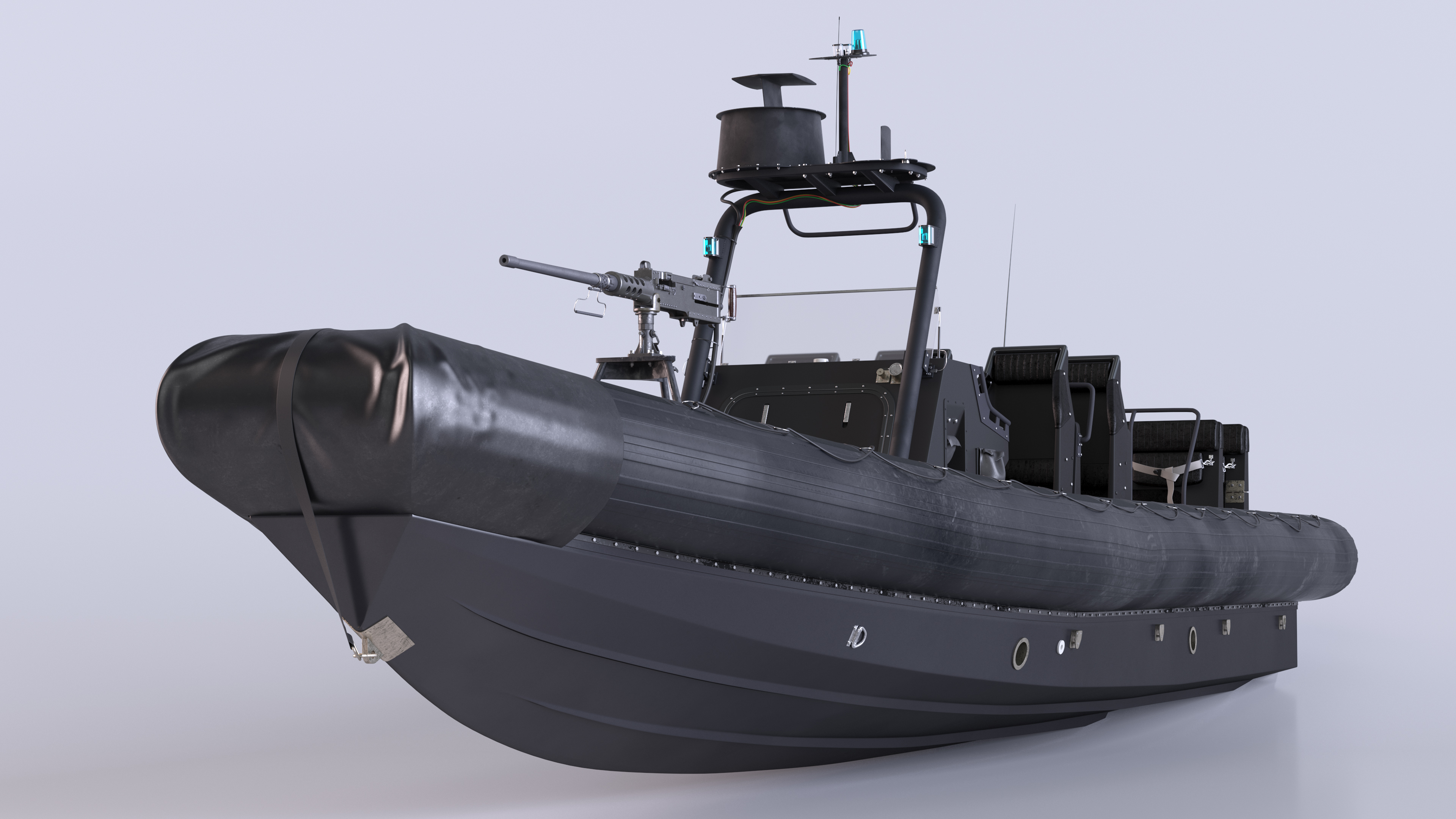 Military Black Inflatable Boat with Machine Gun 3D