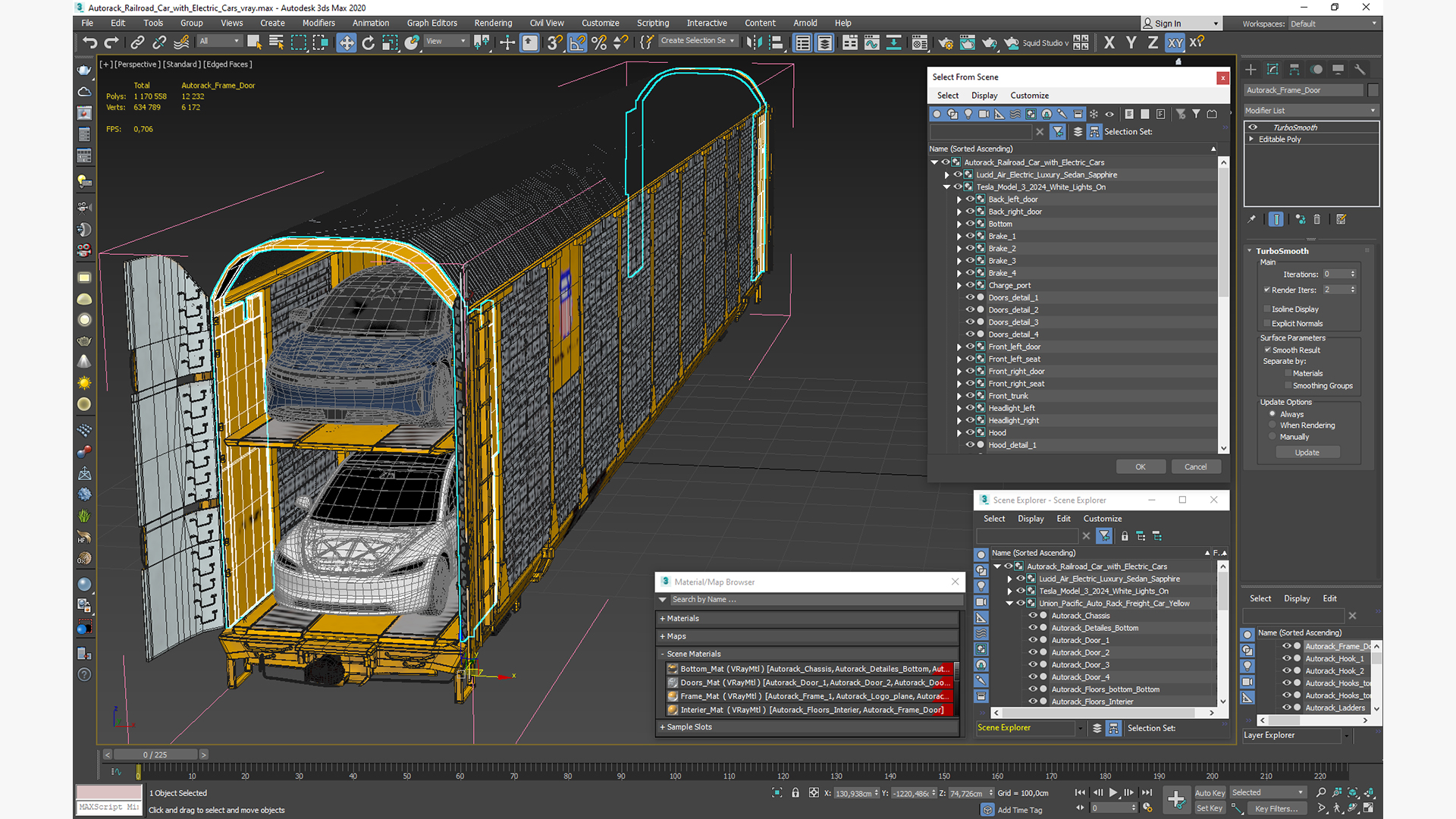 3D model Autorack Railroad Car with Electric Cars