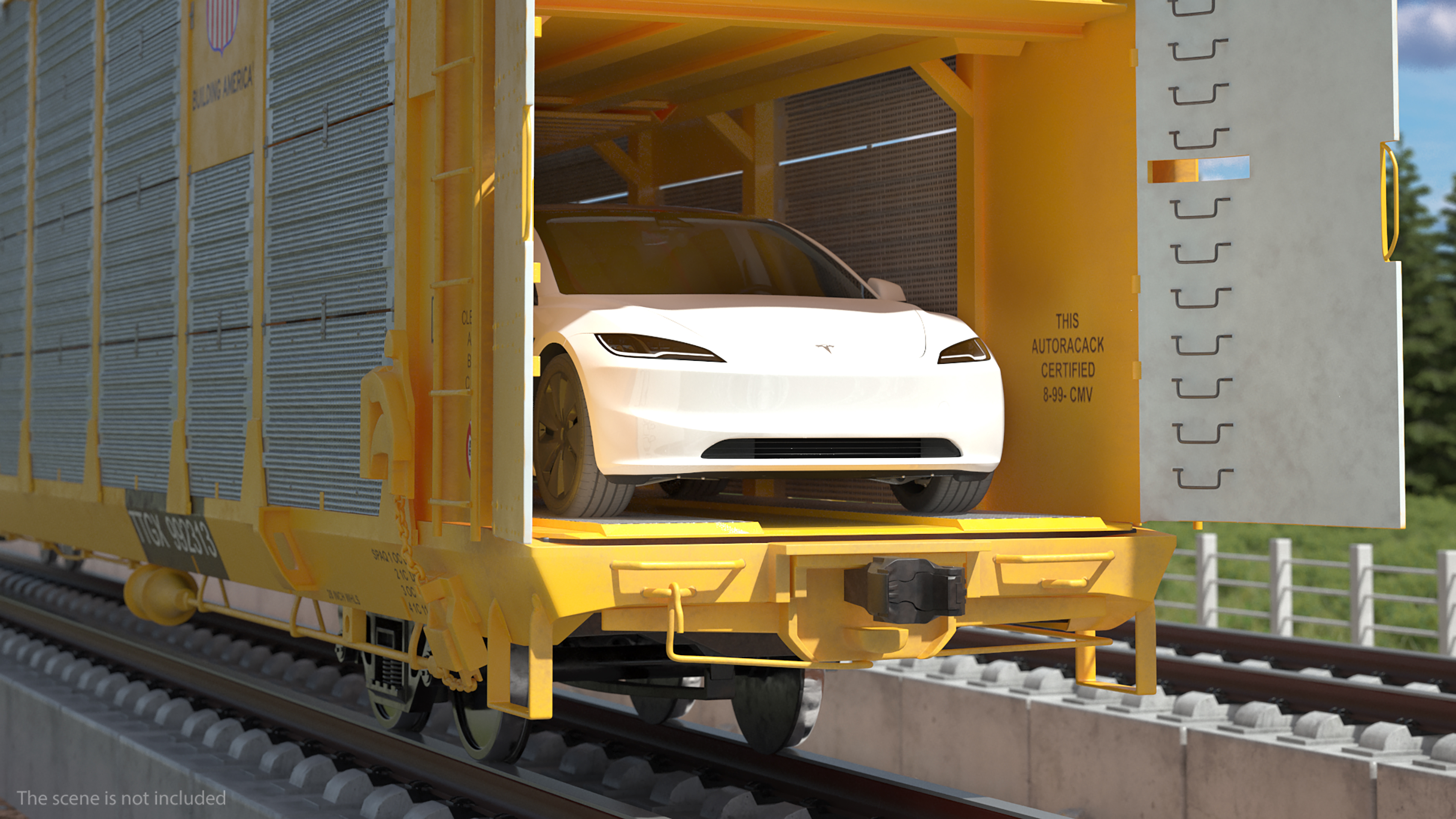 3D model Autorack Railroad Car with Electric Cars