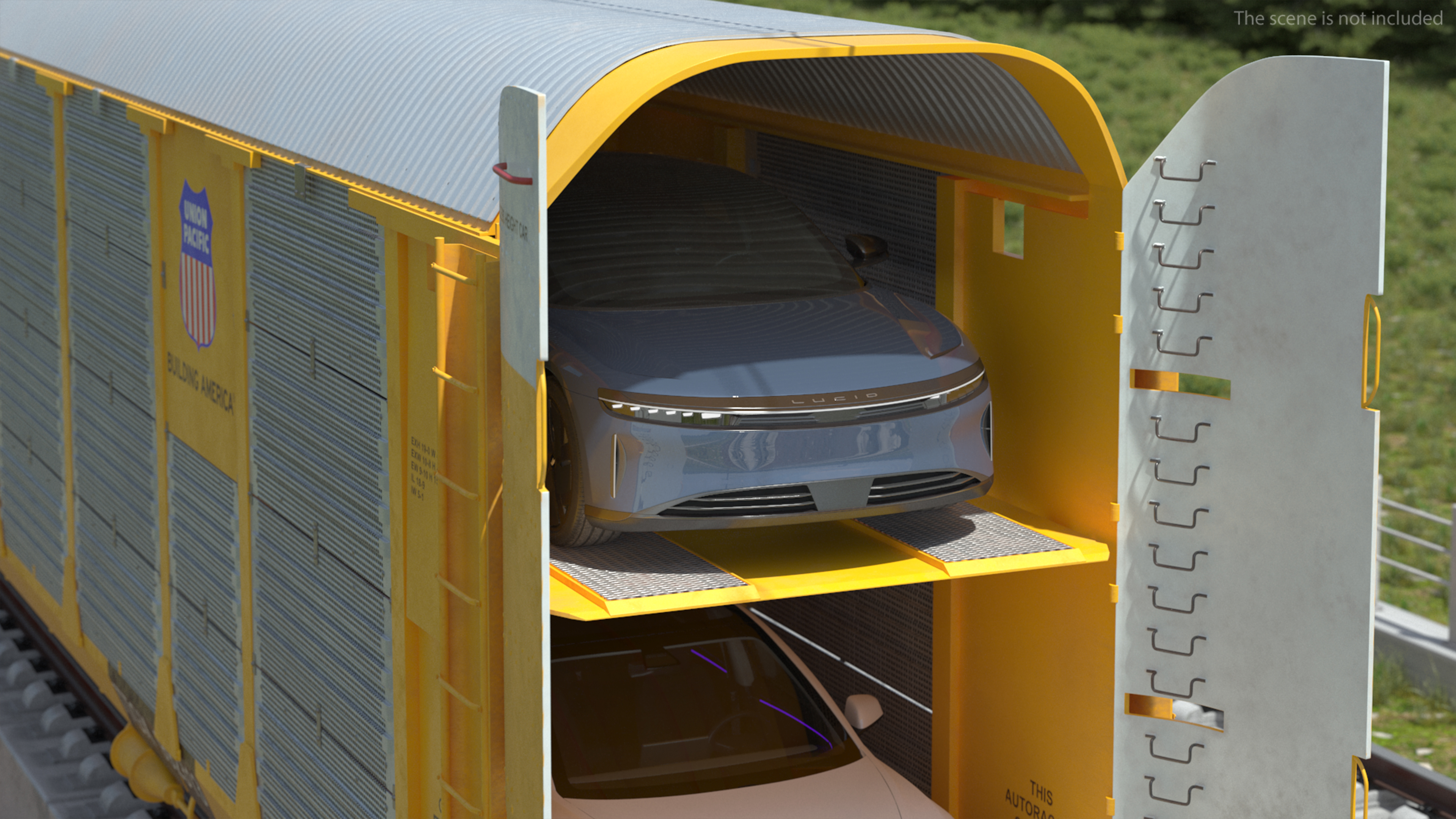 3D model Autorack Railroad Car with Electric Cars