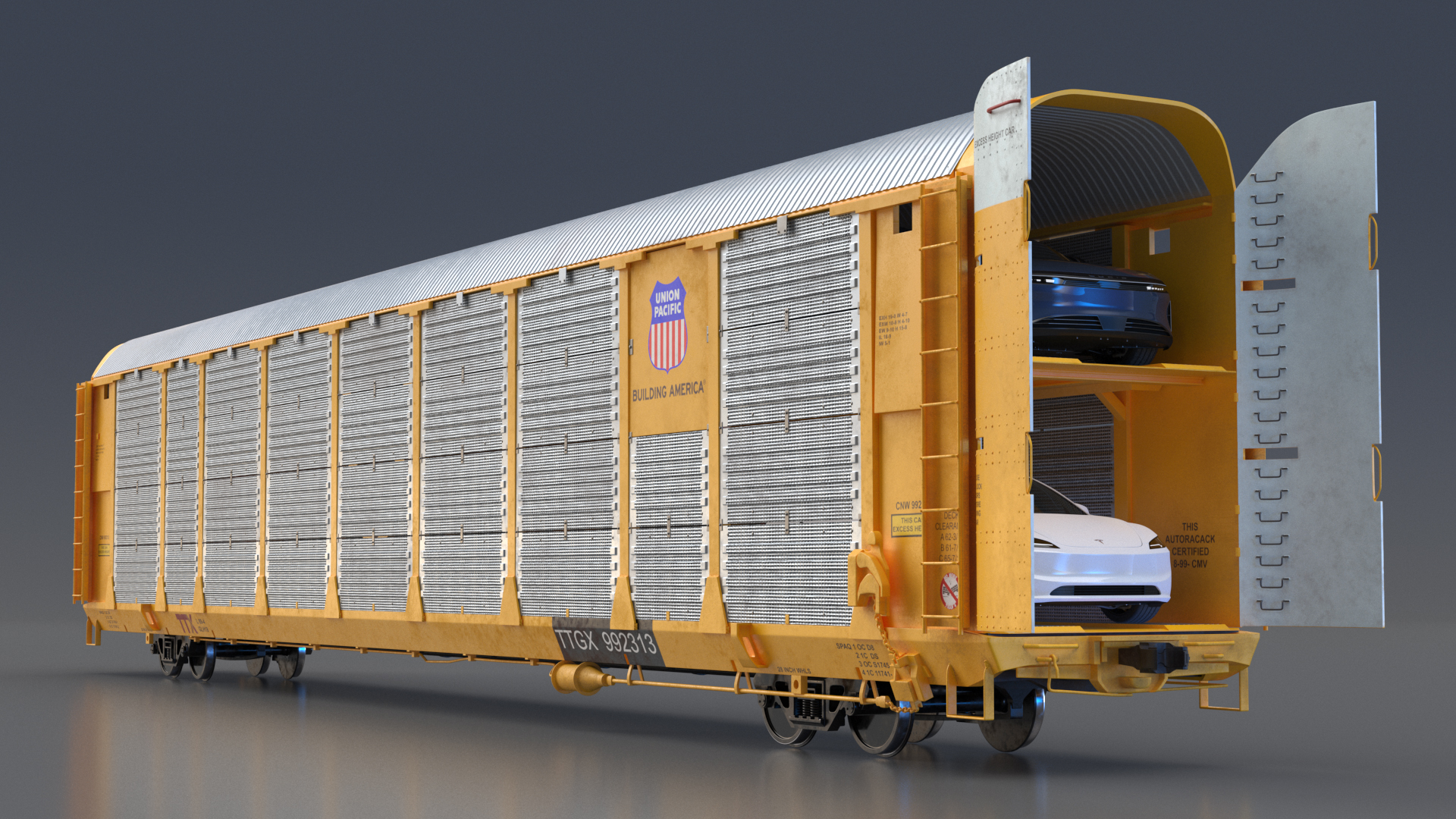 3D model Autorack Railroad Car with Electric Cars