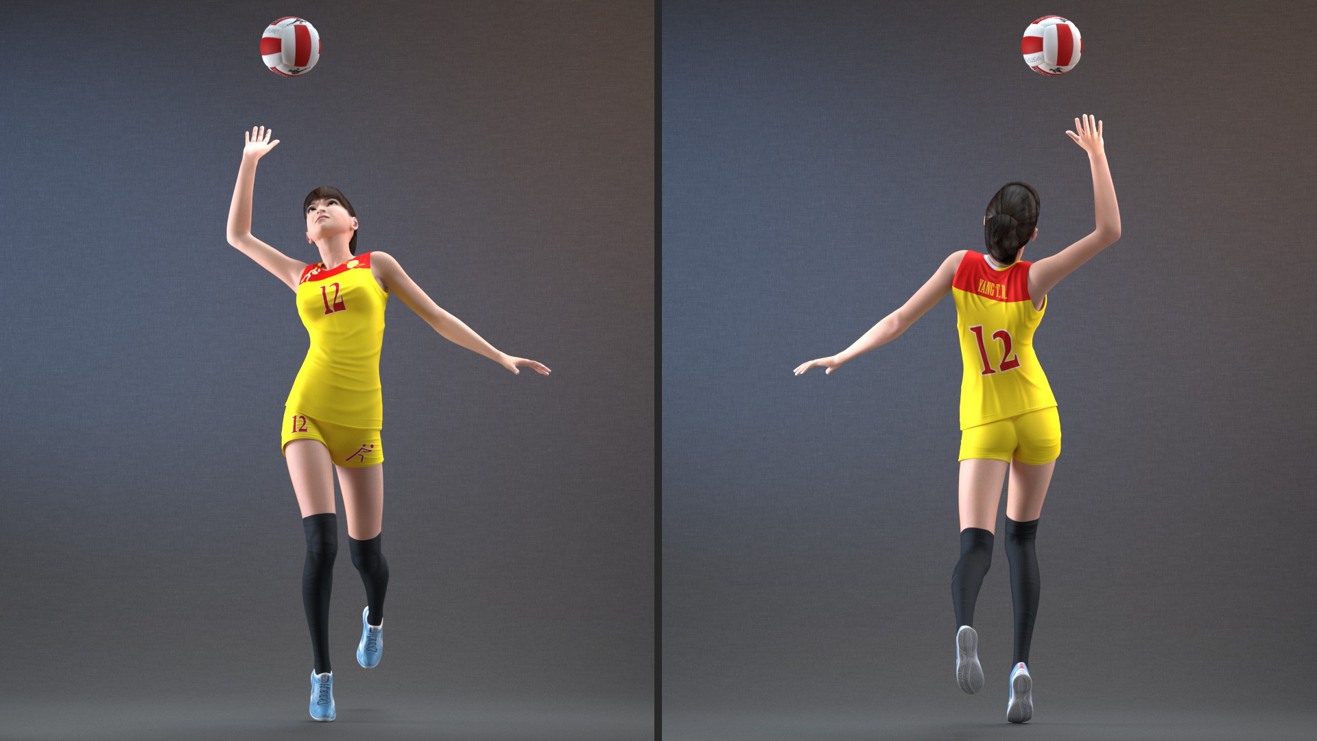 Young Chinese Woman Volleyball Player Pose 3D