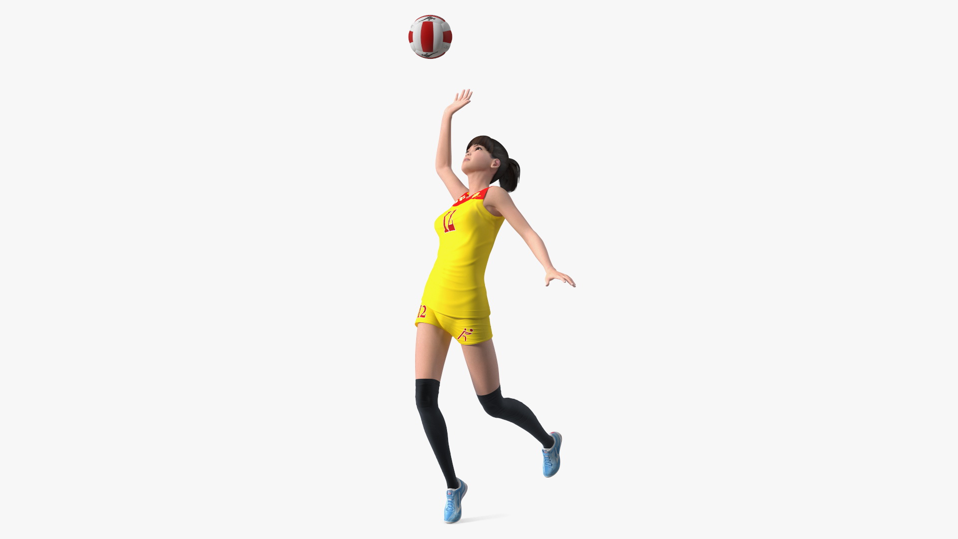 Young Chinese Woman Volleyball Player Pose 3D